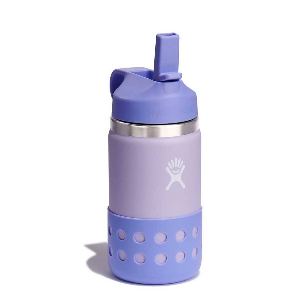 Hydro Flask, 12 oz Kids Wide Mouth Flex Straw & Boot Water Bottle - Wisteria/Lupine