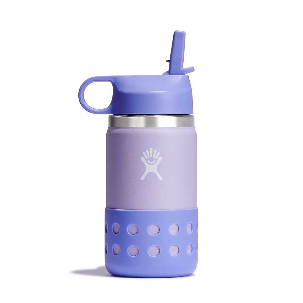 Hydro Flask, 12 oz Kids Wide Mouth Flex Straw & Boot Water Bottle - Wisteria/Lupine