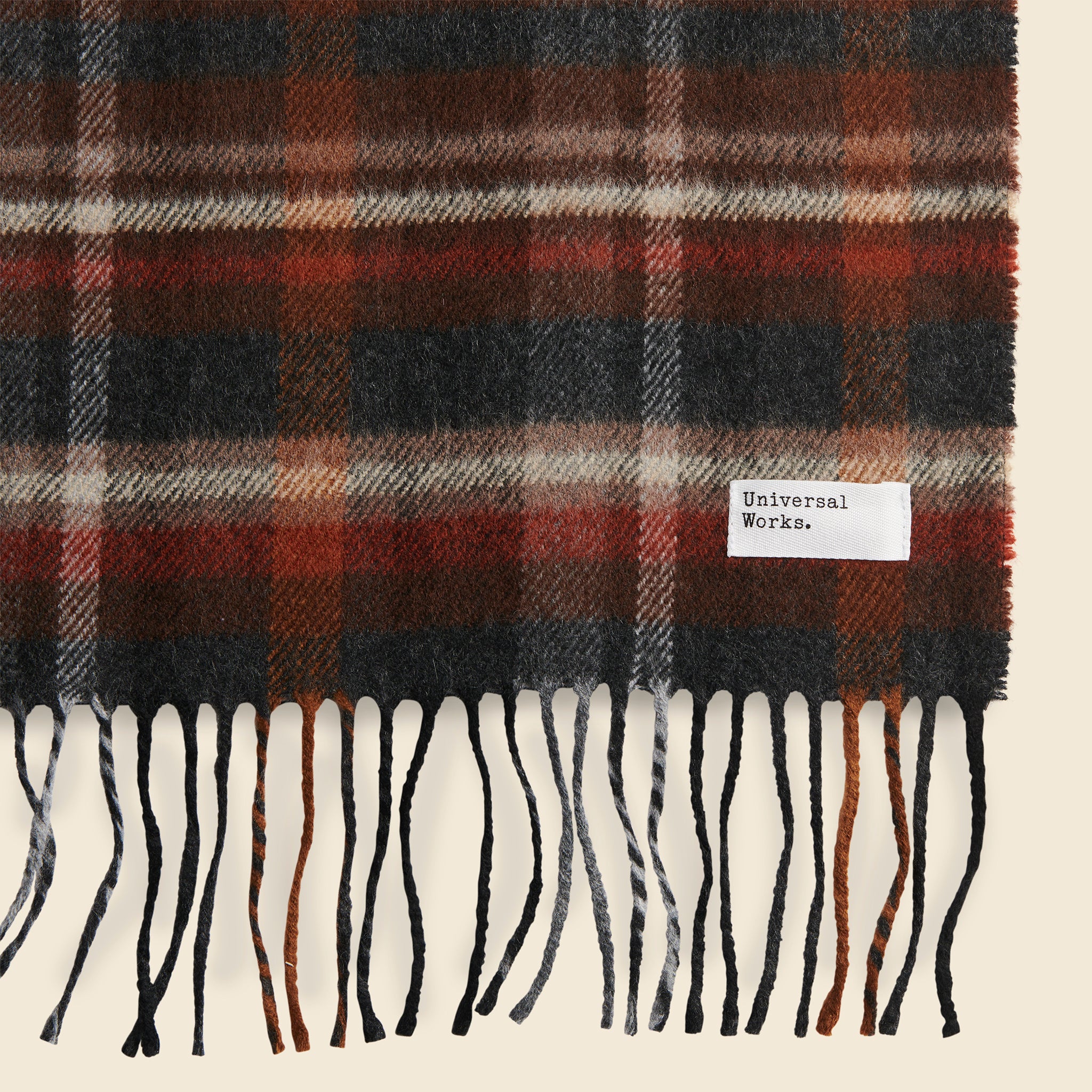 Universal Works, 2-Ply Check Scarf - Brown