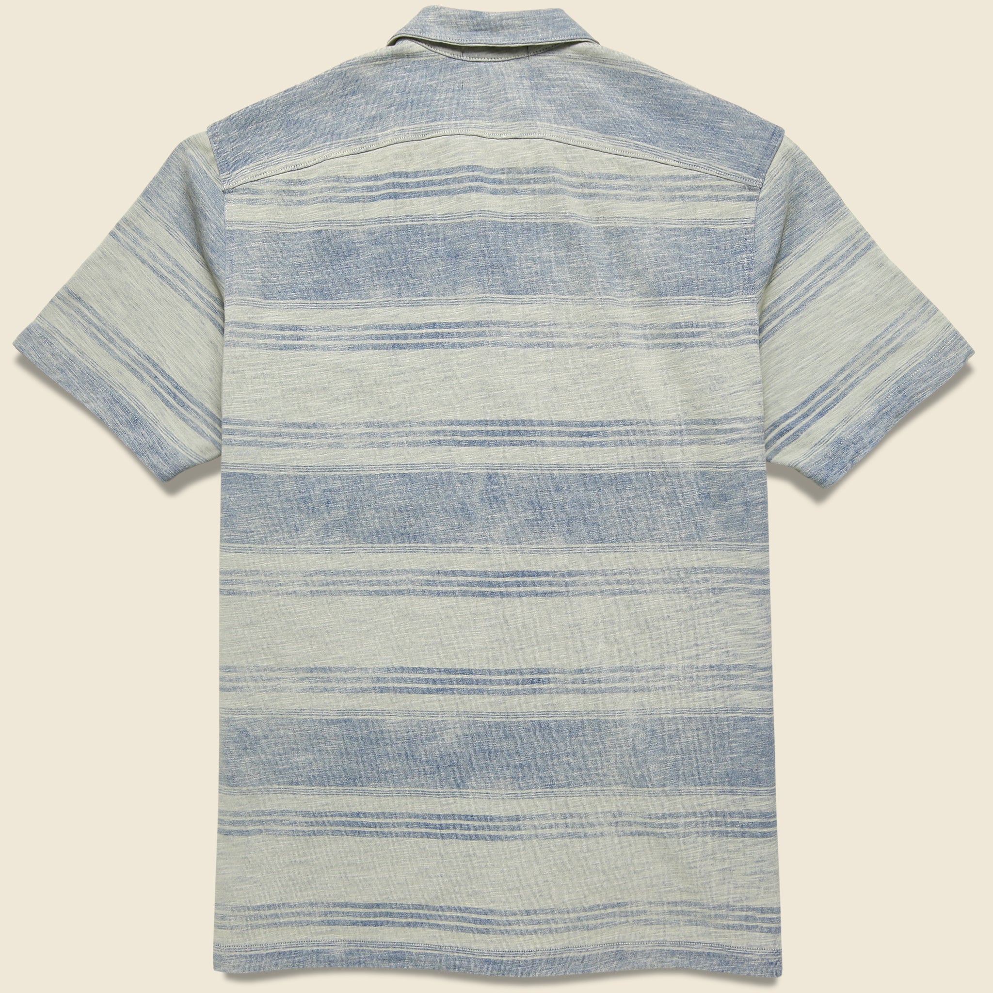 RRL, 3 Pocket Jersey Camp Shirt - Indigo/Cream Stripe