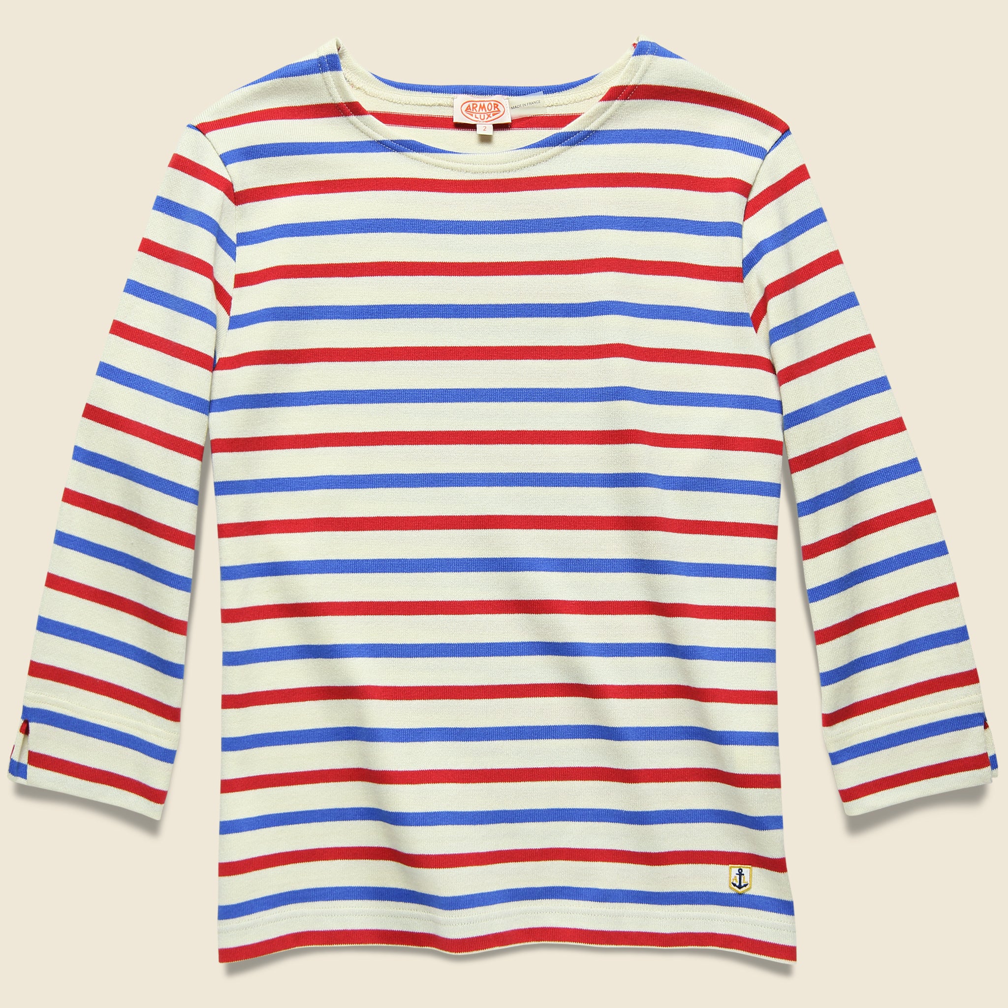 Armor Lux, 3/4 Sleeve Marine Stripe Top - Natural/Red/Blue