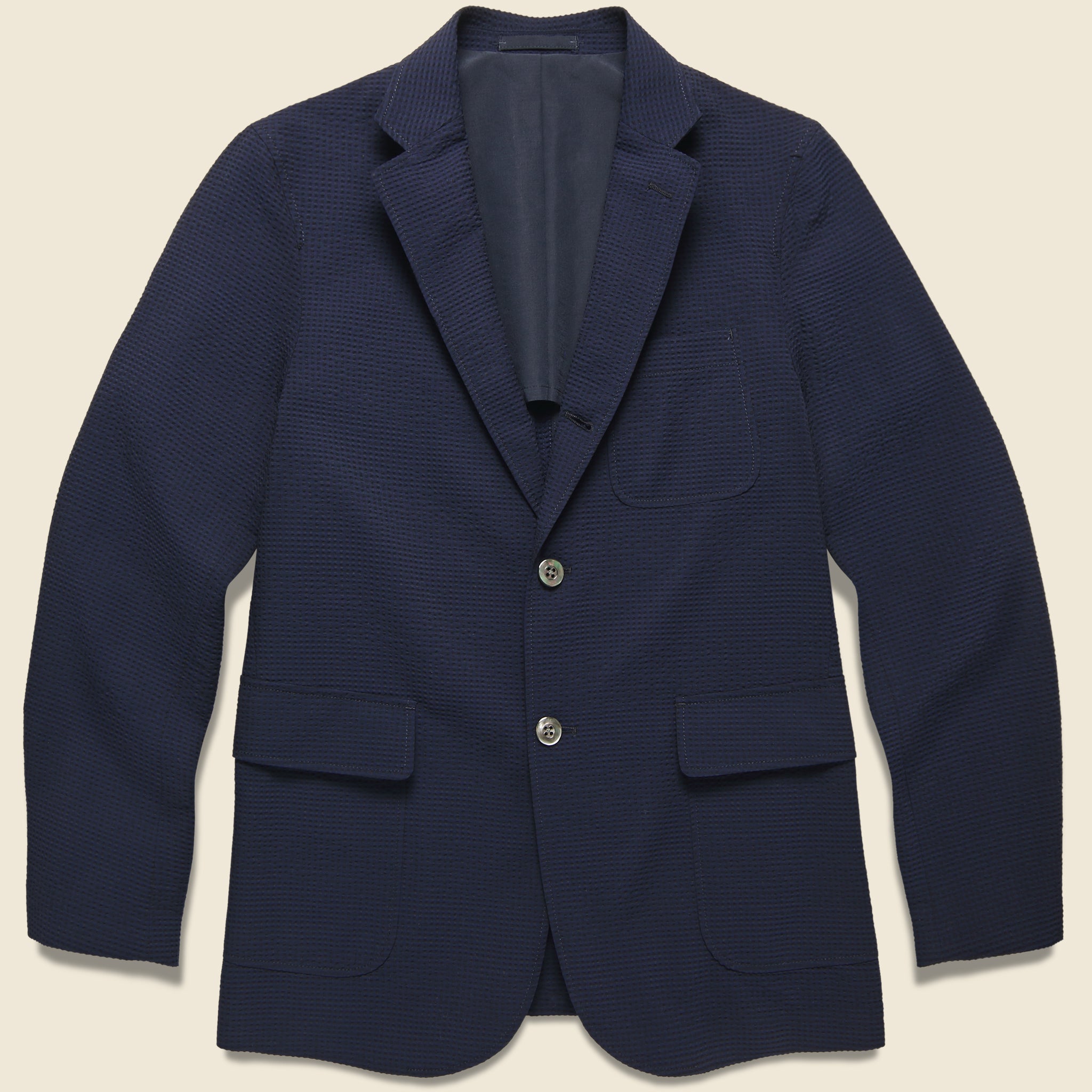 BEAMS+, 3B Seersucker Sport Jacket - Navy