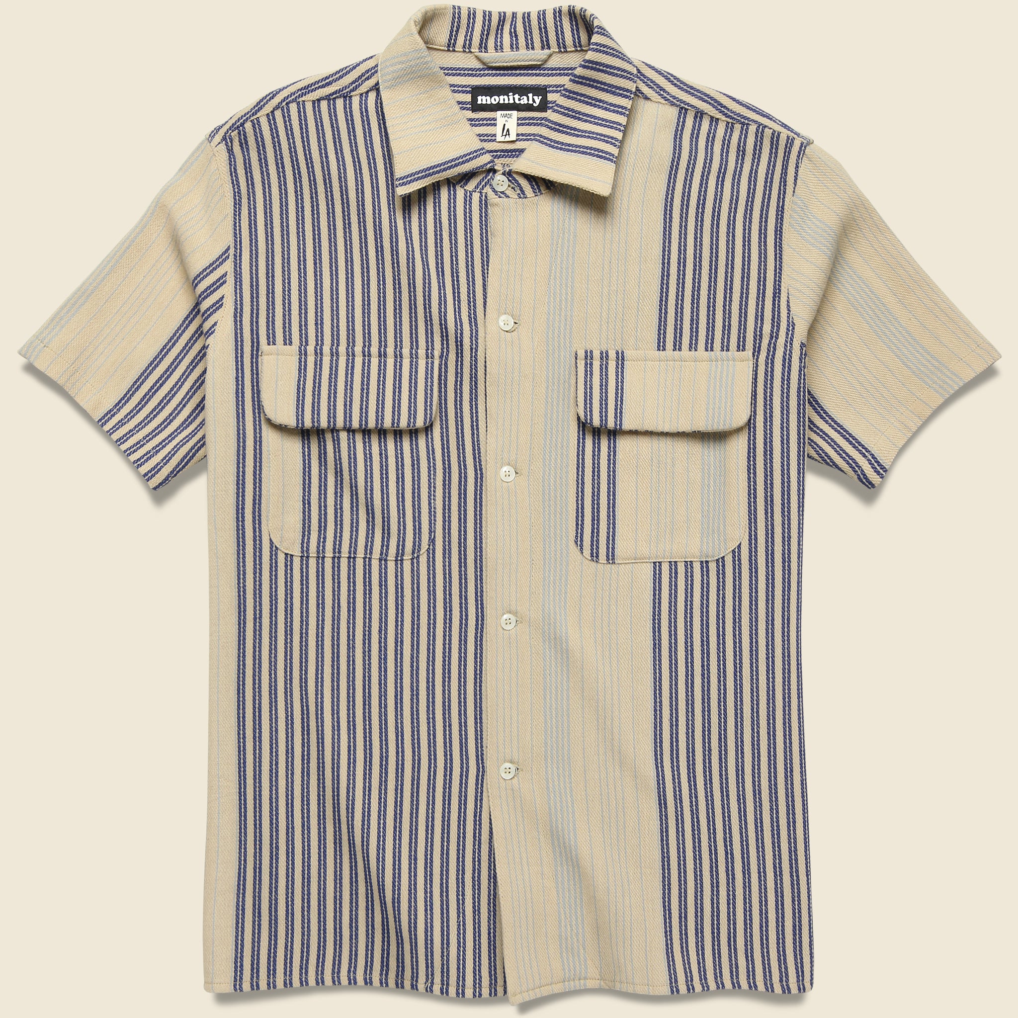 Monitaly, 50's Milano Gunny Sack Stripe Shirt - Off White/Blue