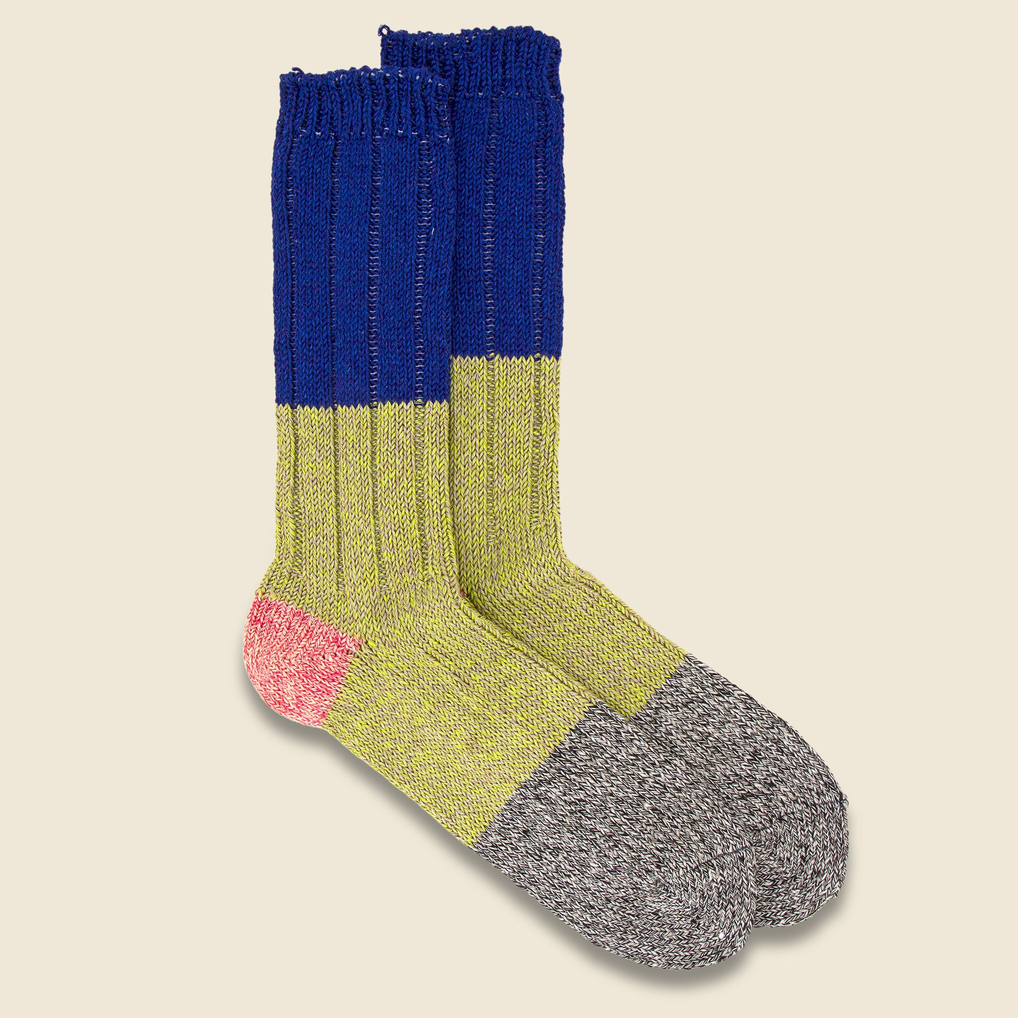 Kapital, 56 Yarns Linen Gandrelle Color Block Socks - Blue