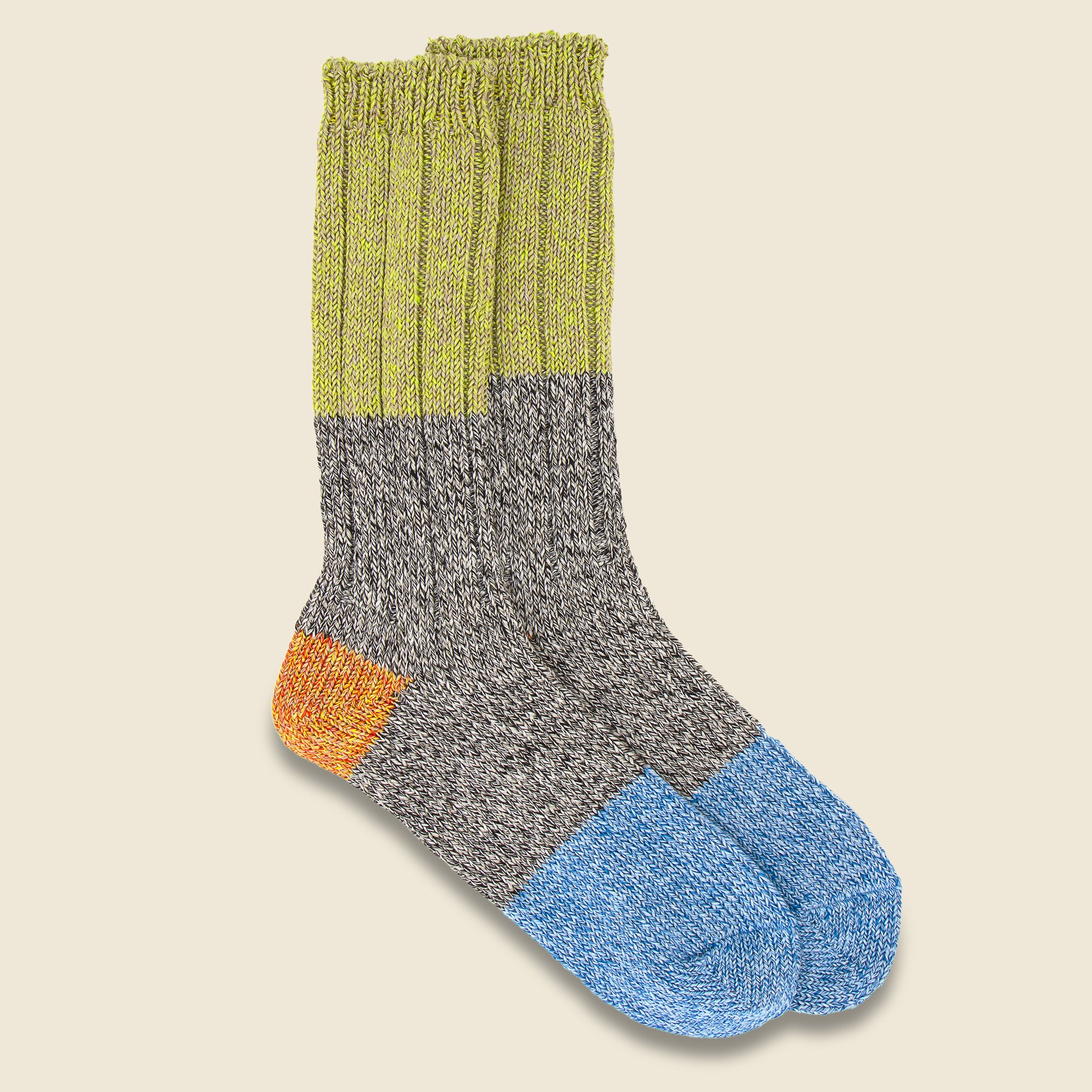 Kapital, 56 Yarns Linen Gandrelle Color Block Socks - Green