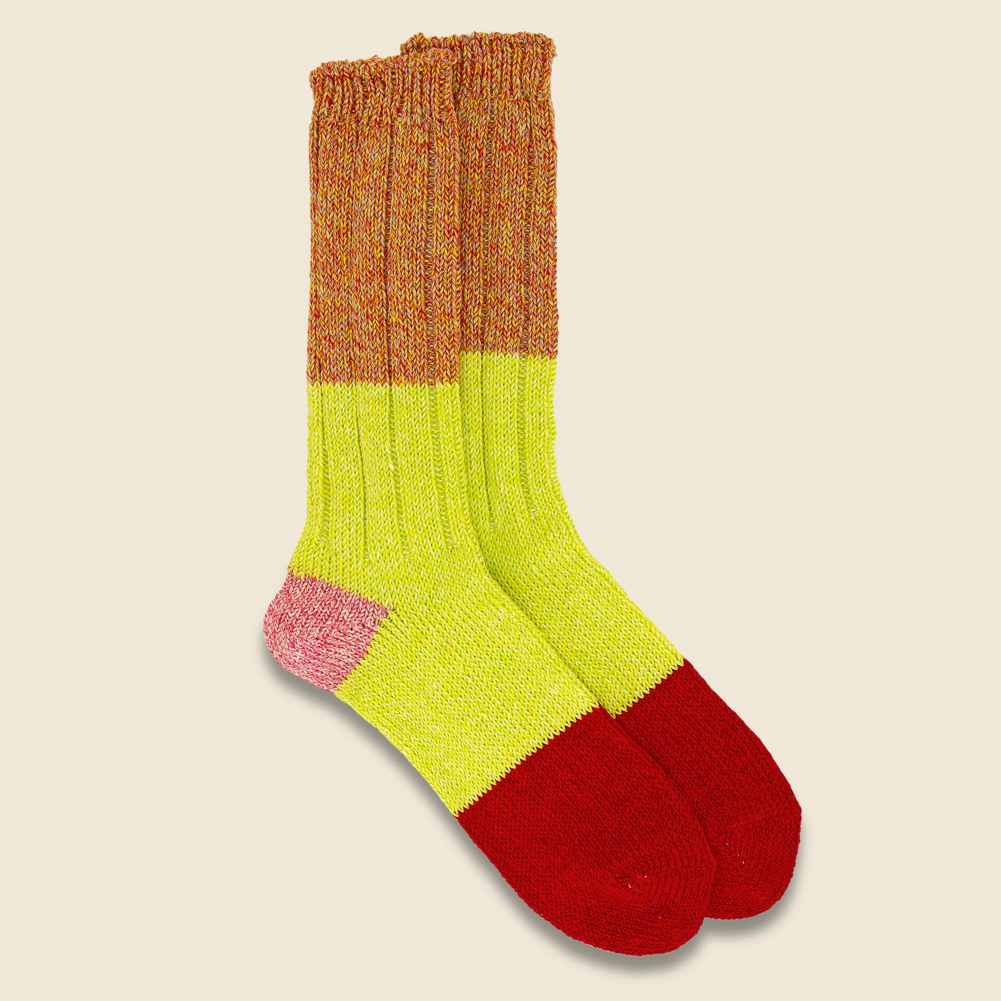 Kapital, 56 Yarns Linen Gandrelle Color Block Socks - Orange