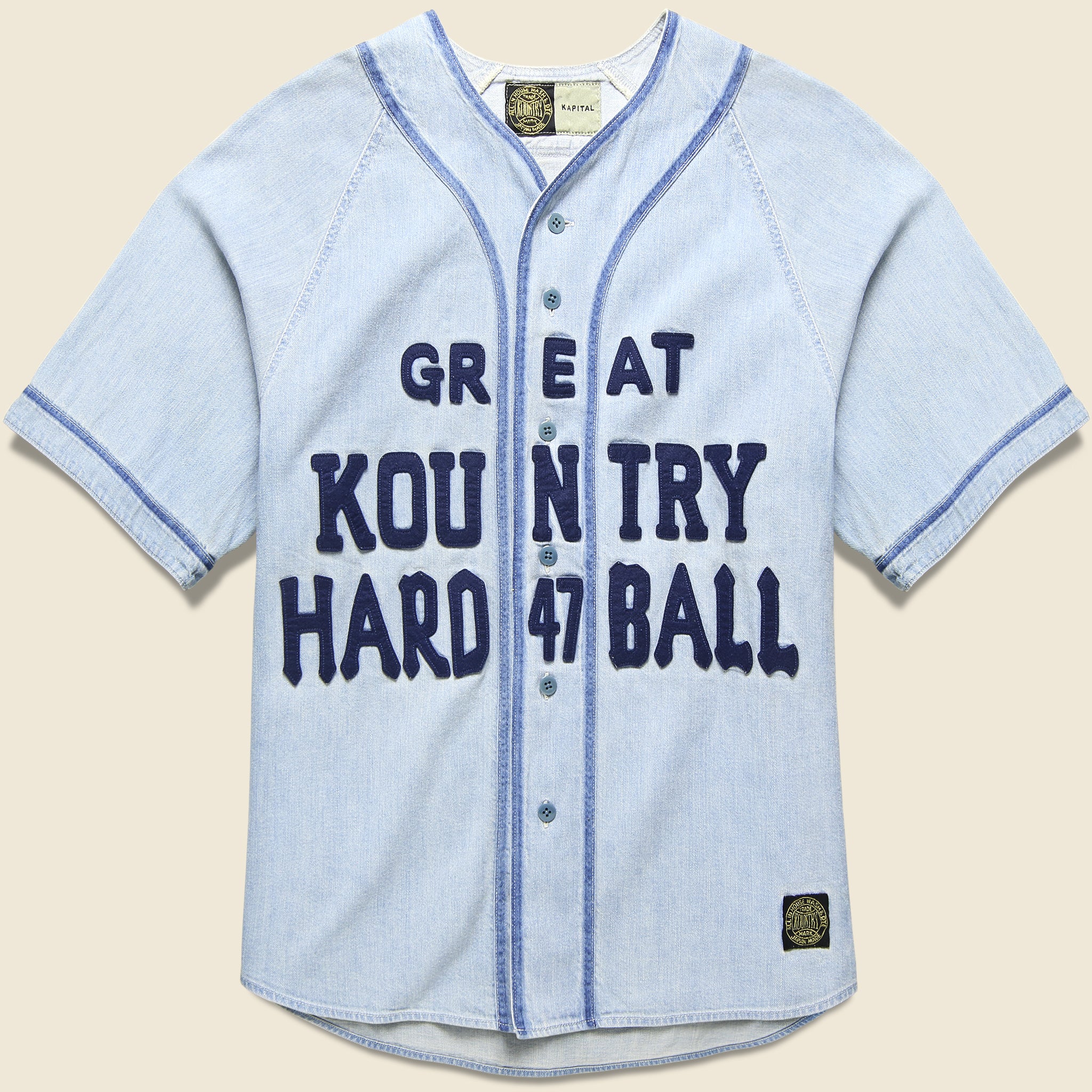 Kapital, 8oz Denim GREAT KOUNTRY Baseball Shirt - Sax/Navy