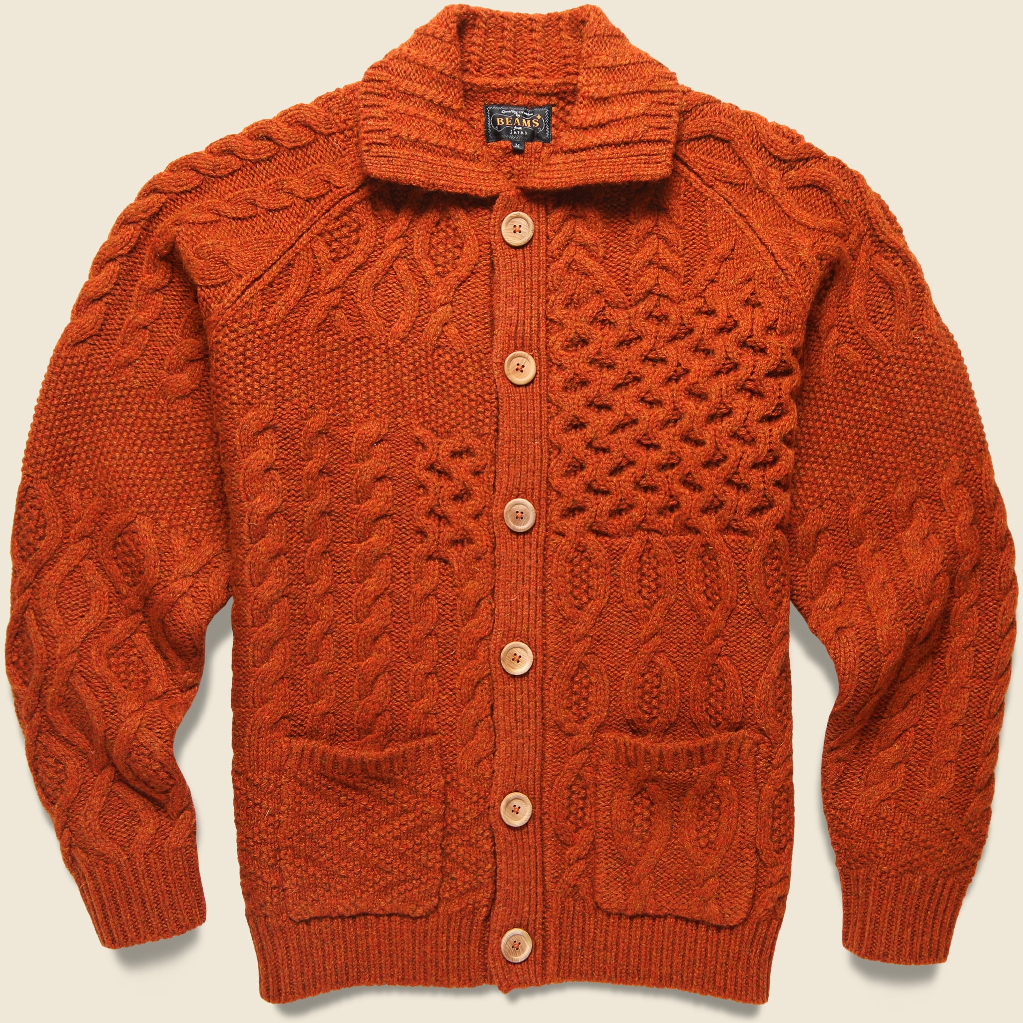 BEAMS+, Alan Patchwork Cardigan - Orange