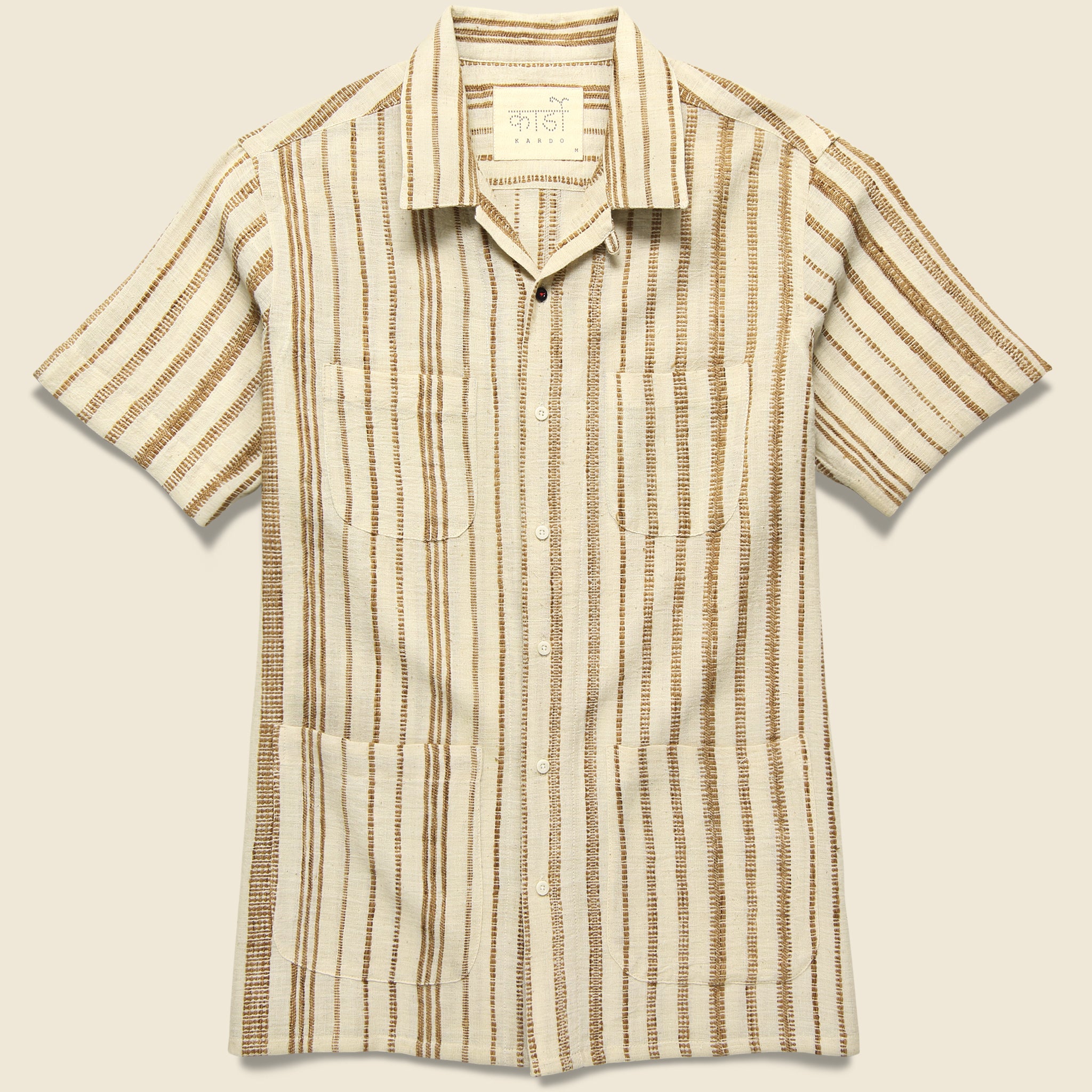 Kardo, Alfred Handwoven Striped Guayabera Shirt - Natural/Tan