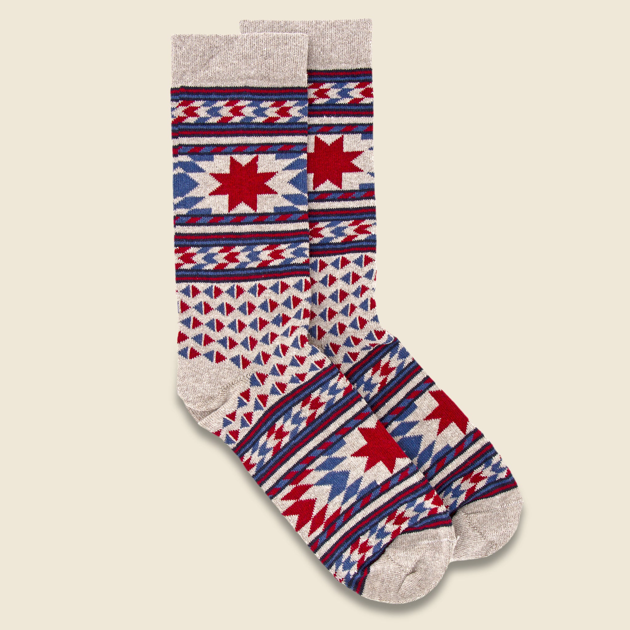 American Trench, American Star Crew Sock - Linen/Red/Blue