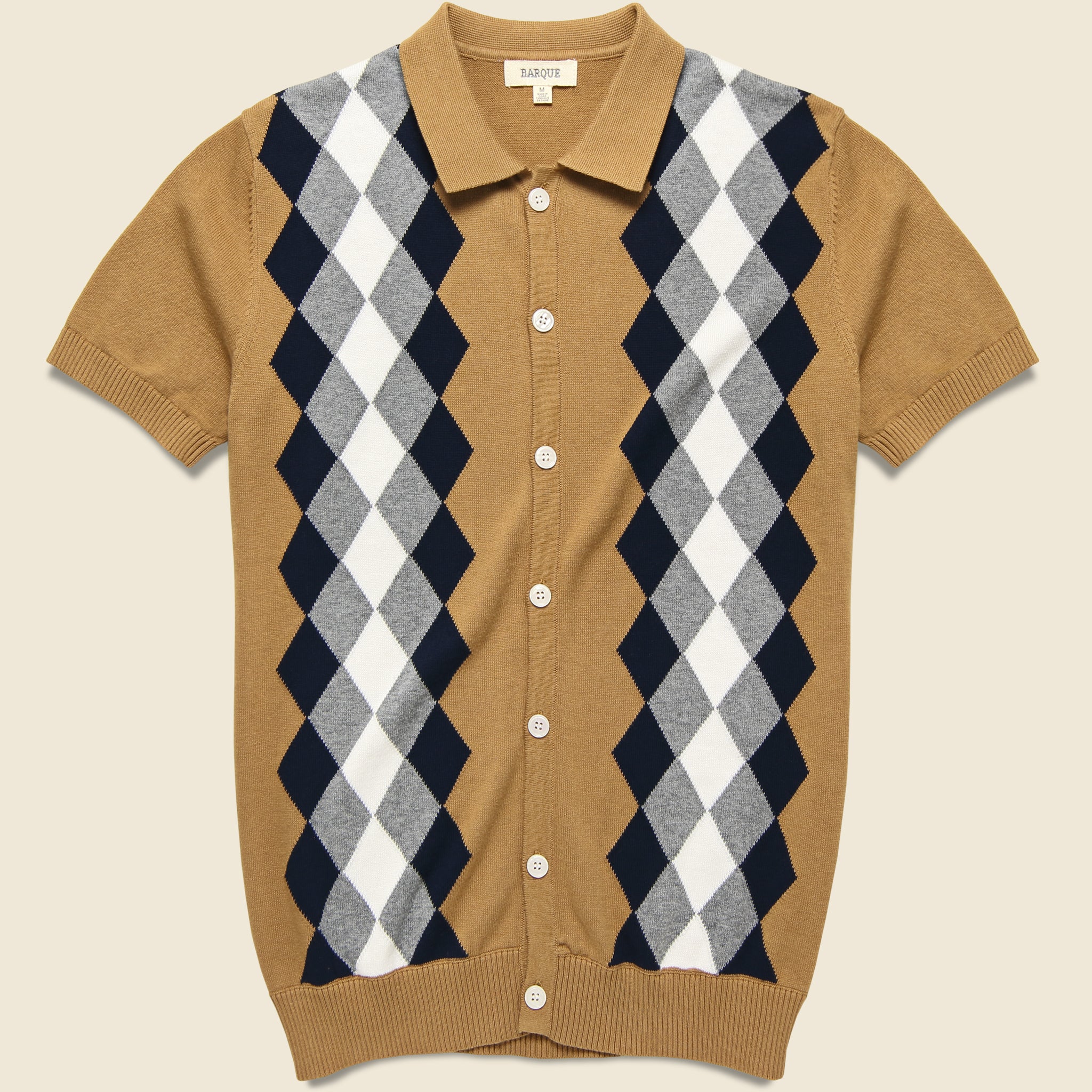 Barque, Argyle Knit Sweater Polo - Caramel