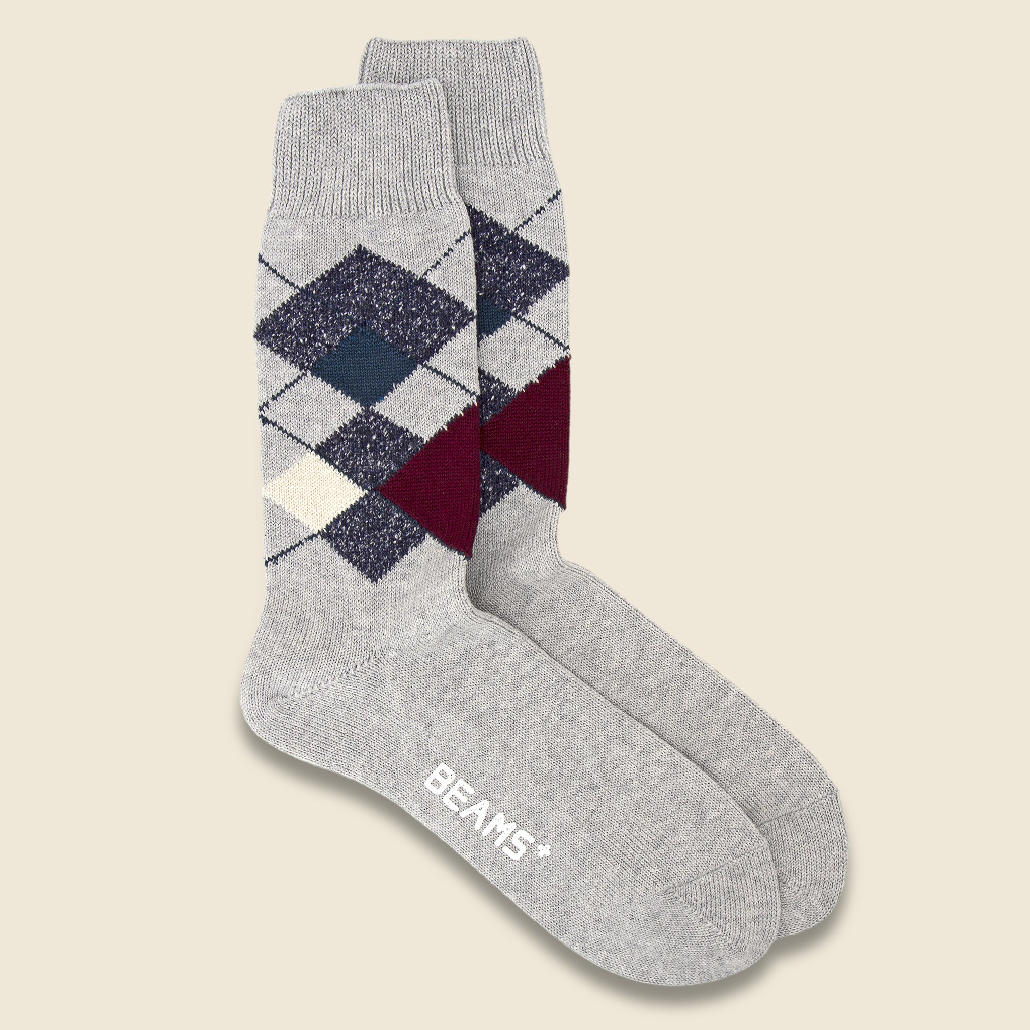 BEAMS+, Argyle Socks - Light Grey