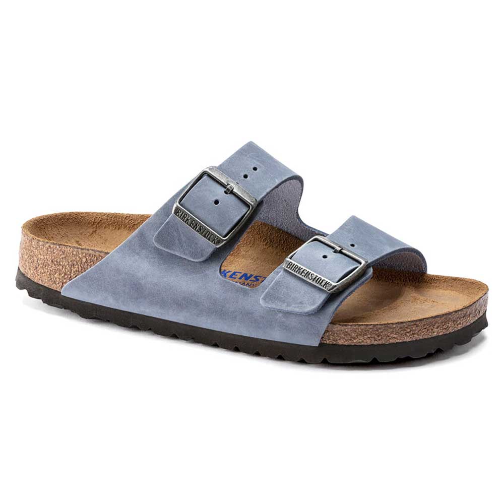 Birkenstock, Arizona SFB Oil Leather Sandal - Dusty Blue - Regular/Wide