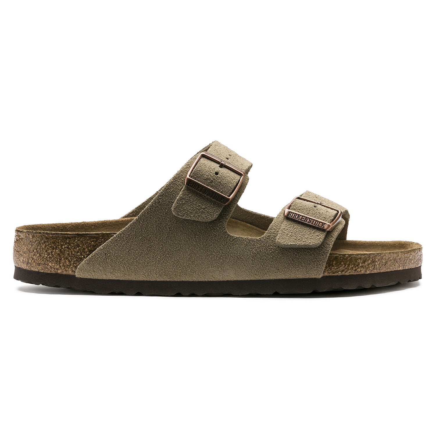 Birkenstock, Arizona Soft Footbed Taupe Suede Leather Sandal - Taupe- Regular/Wide