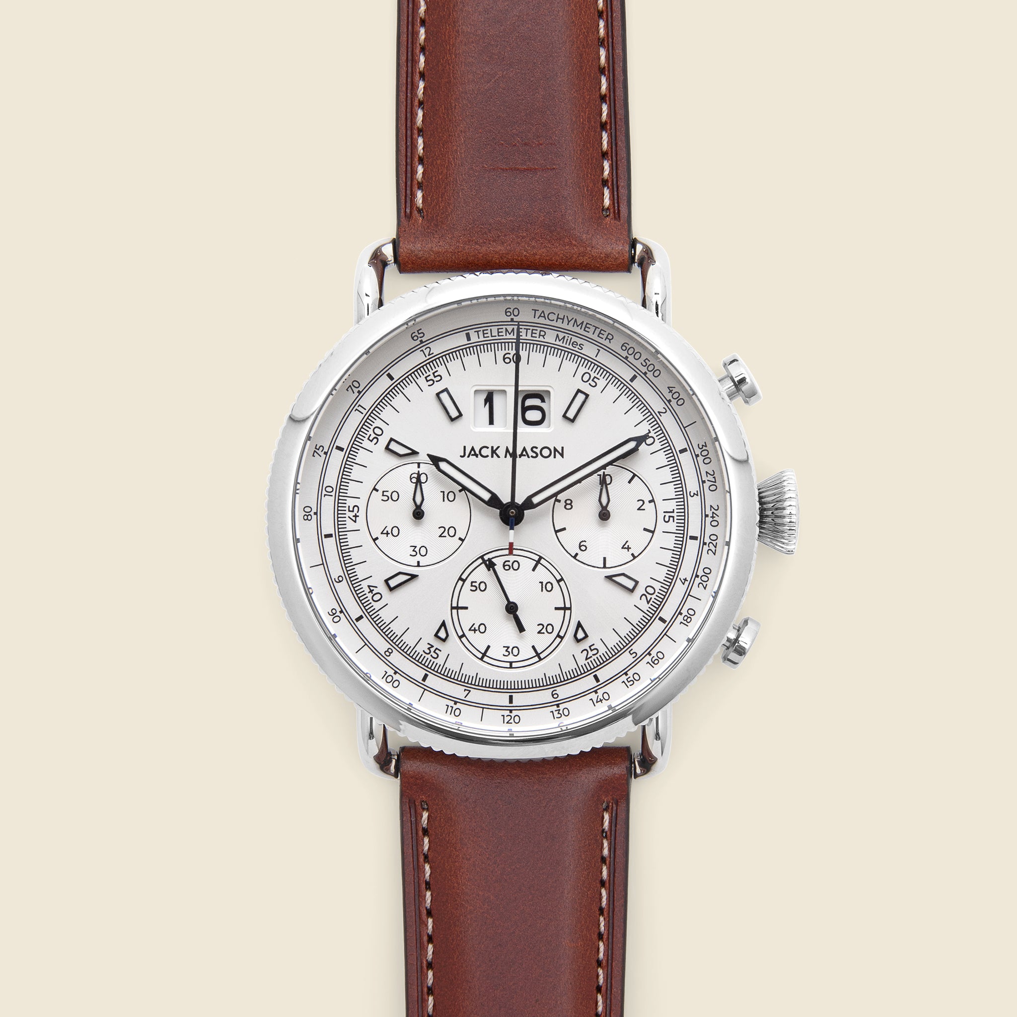 Jack Mason, Avigator Multi-Scale Chronograph Watch - White/Brown