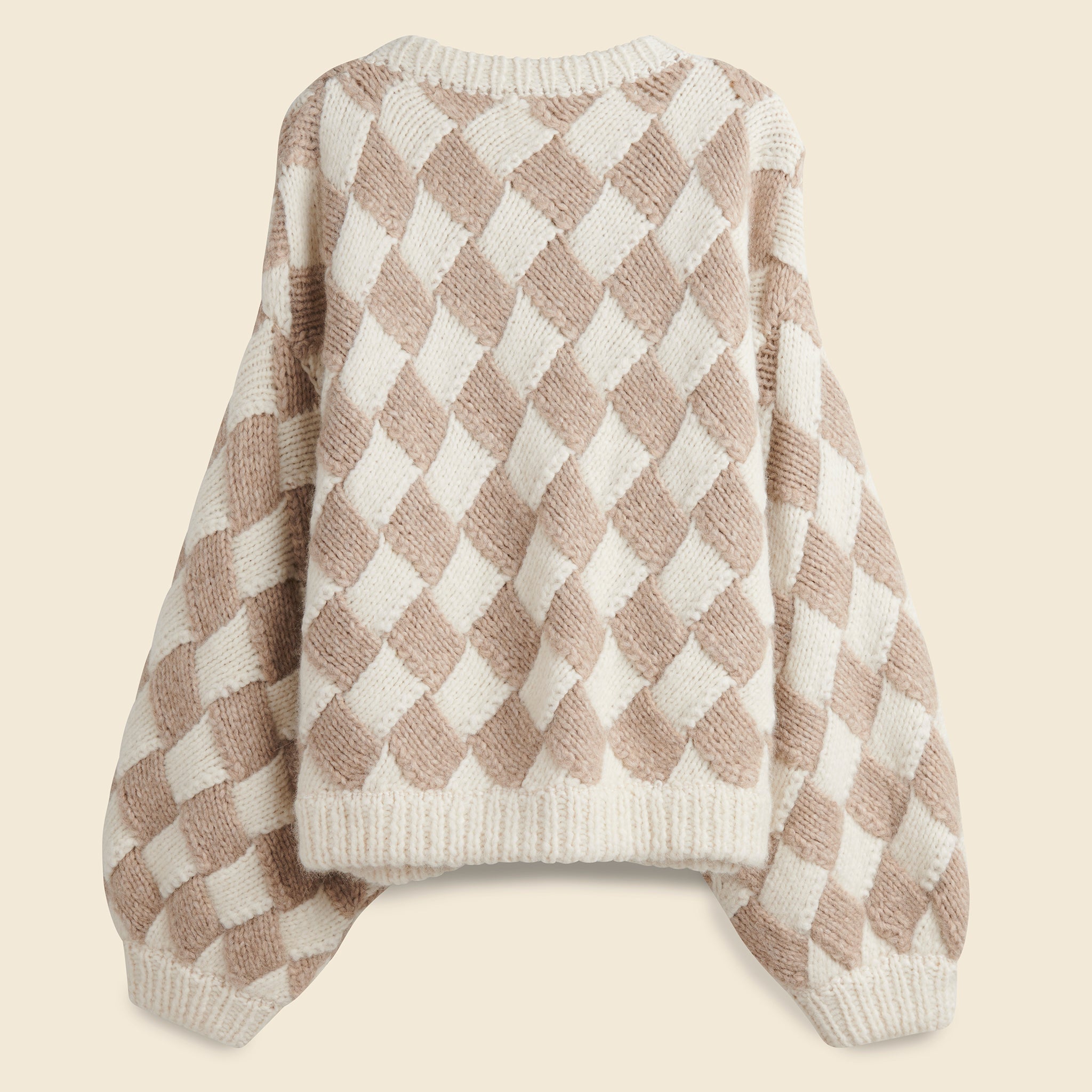 Atelier Delphine, Balloon Sleeve Entrelac Sweater - Cream/Oatmeal