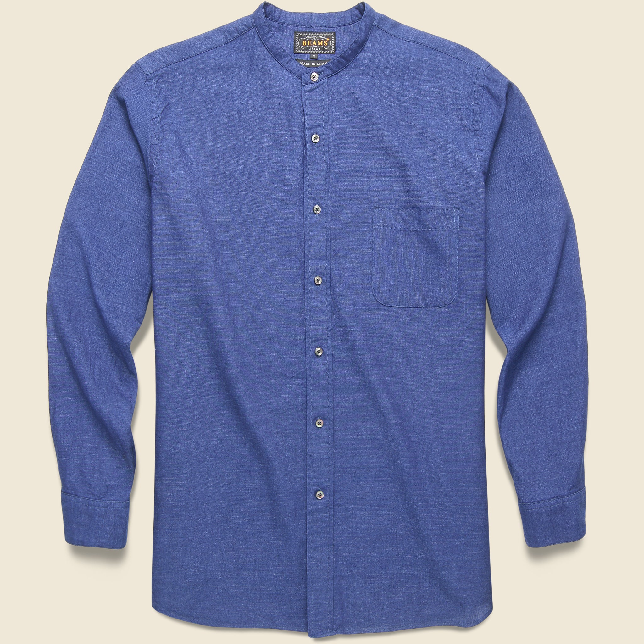 BEAMS+, Band Collar Classic Fit Chambray Shirt- Indigo