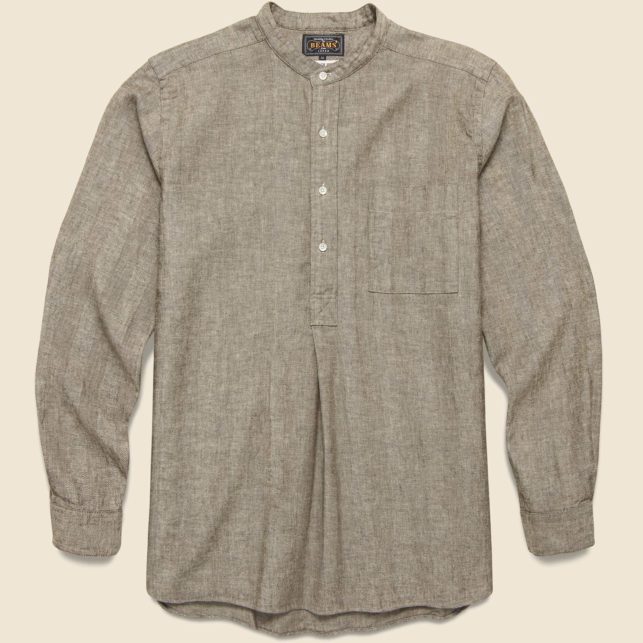 BEAMS+, Band Collar Herringbone Pullover - Brown