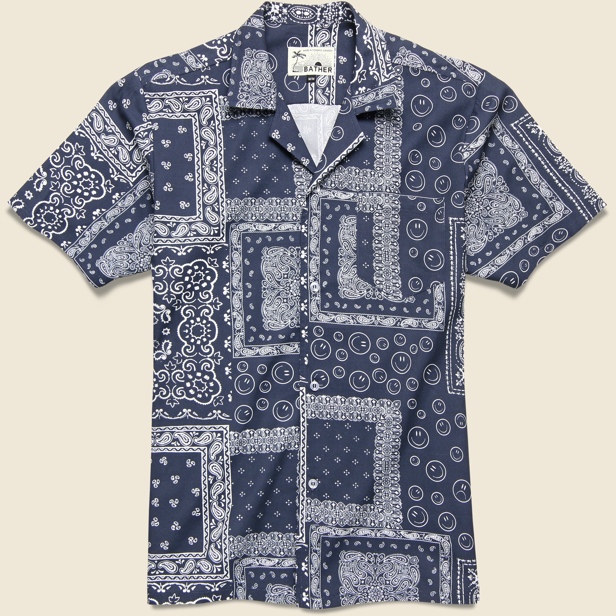 Bather, Bandana Print Camp Shirt - Navy