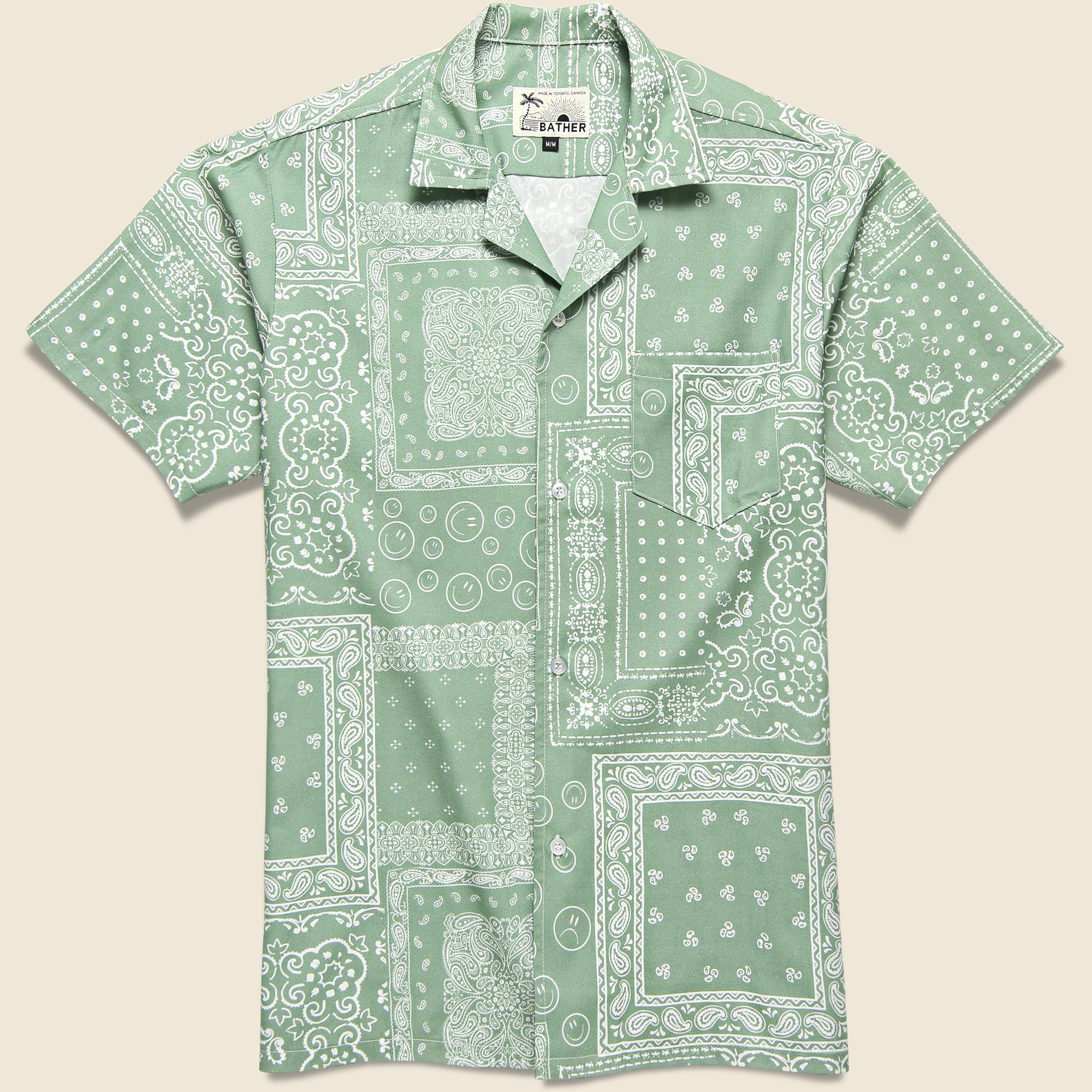 Bather, Bandana Print Camp Shirt - Sage