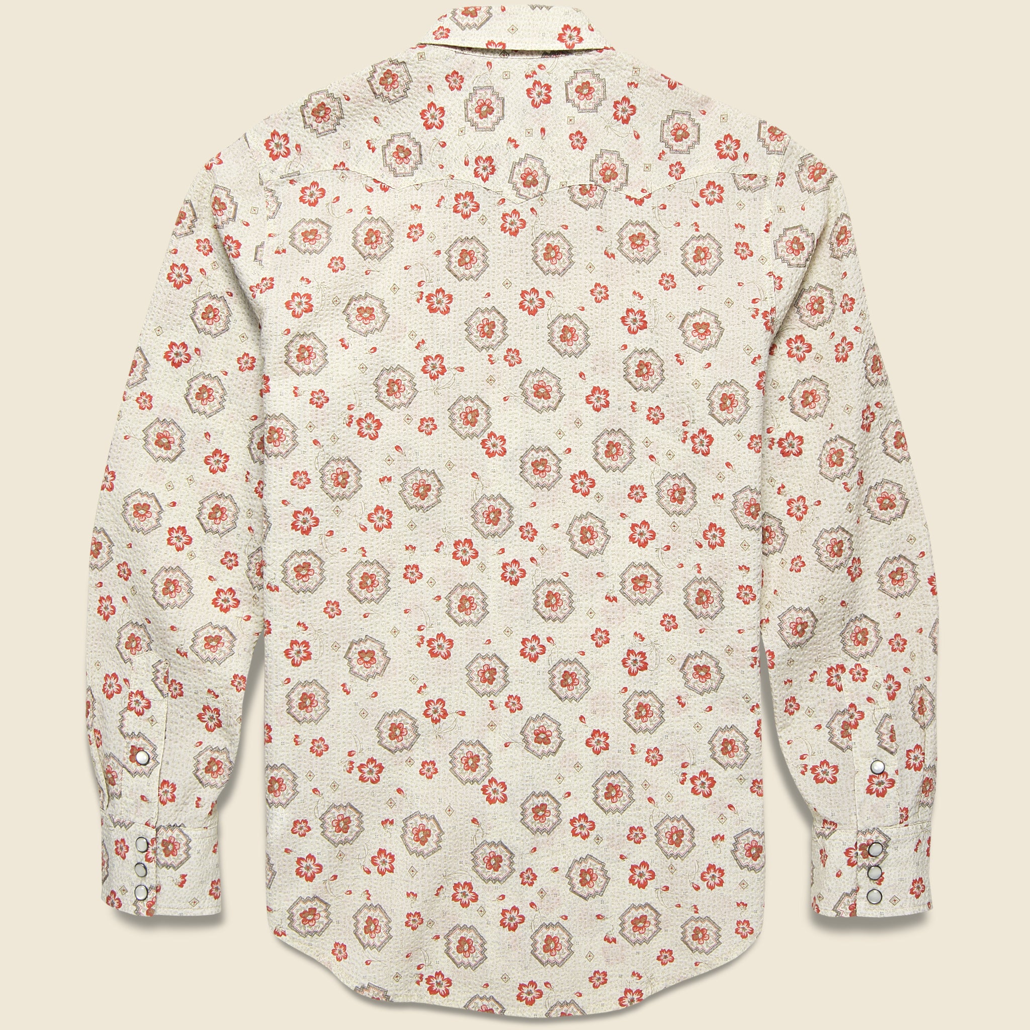 RRL, Bandana Print Seersucker Western Shirt - Tan/Coral