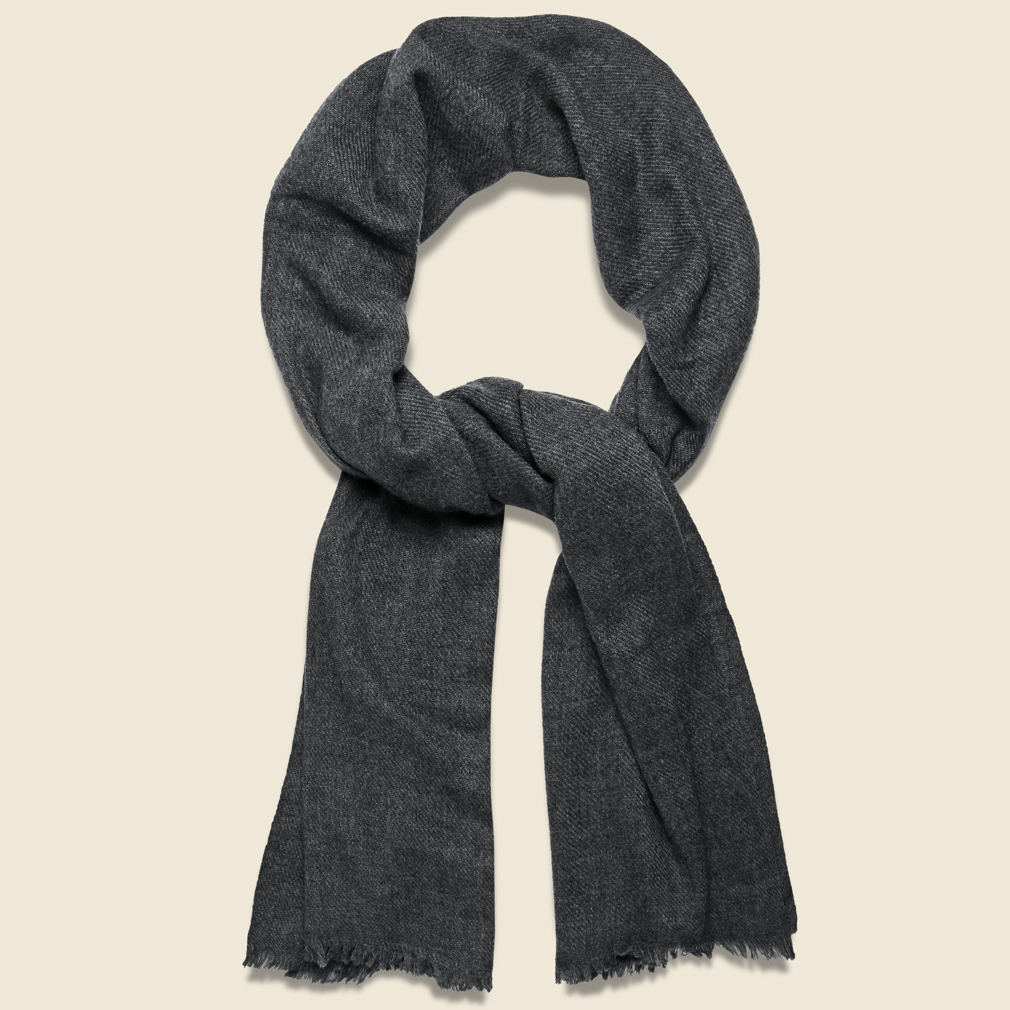 Auntie Oti, Basketweave Camel Hair Scarf - Dark Grey