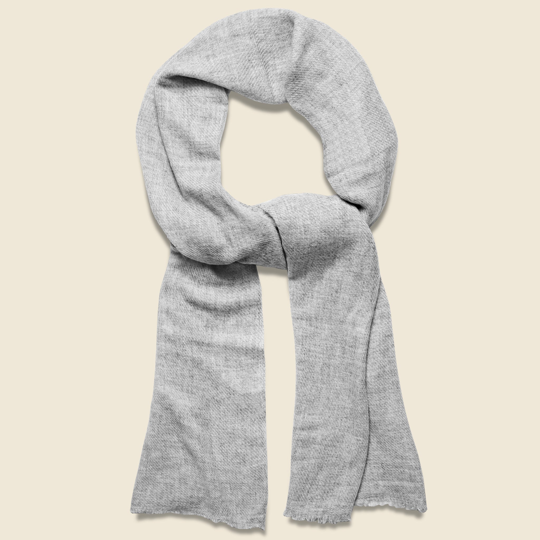 Auntie Oti, Basketweave Camel Hair Scarf - Light Grey