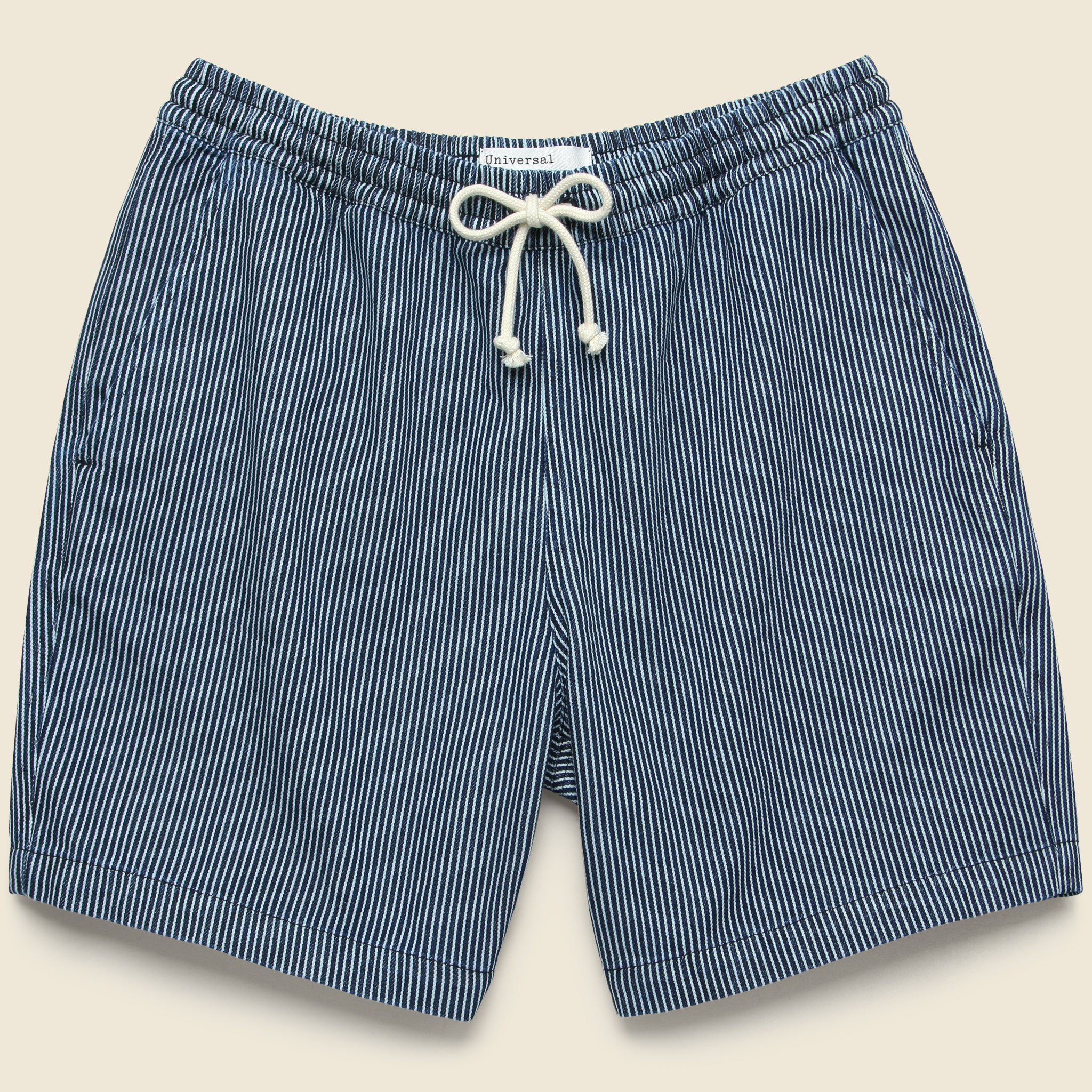 Universal Works, Beach Short - Hickory Stripe Indigo