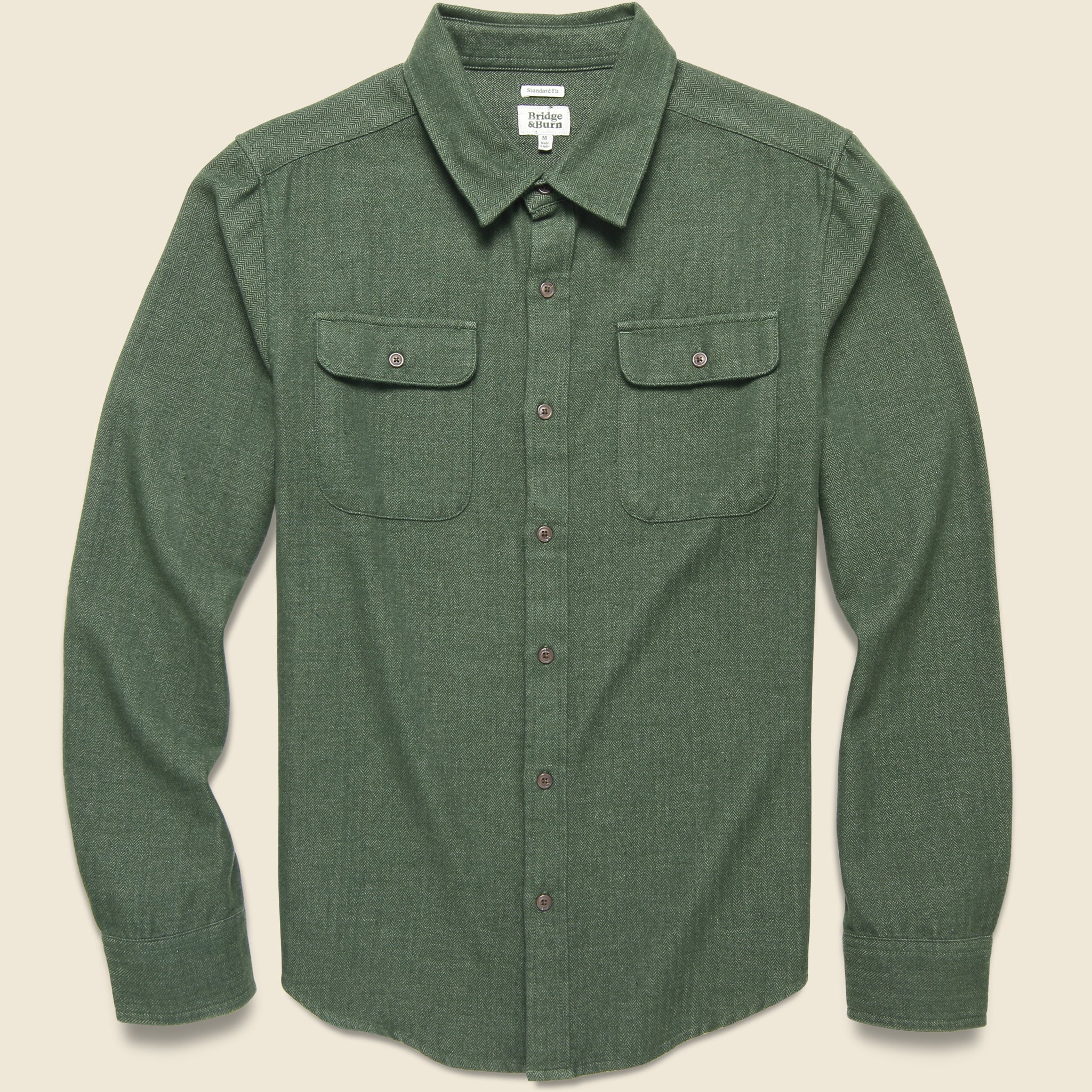 Bridge & Burn, Bedford Flannel - Olive Herringbone