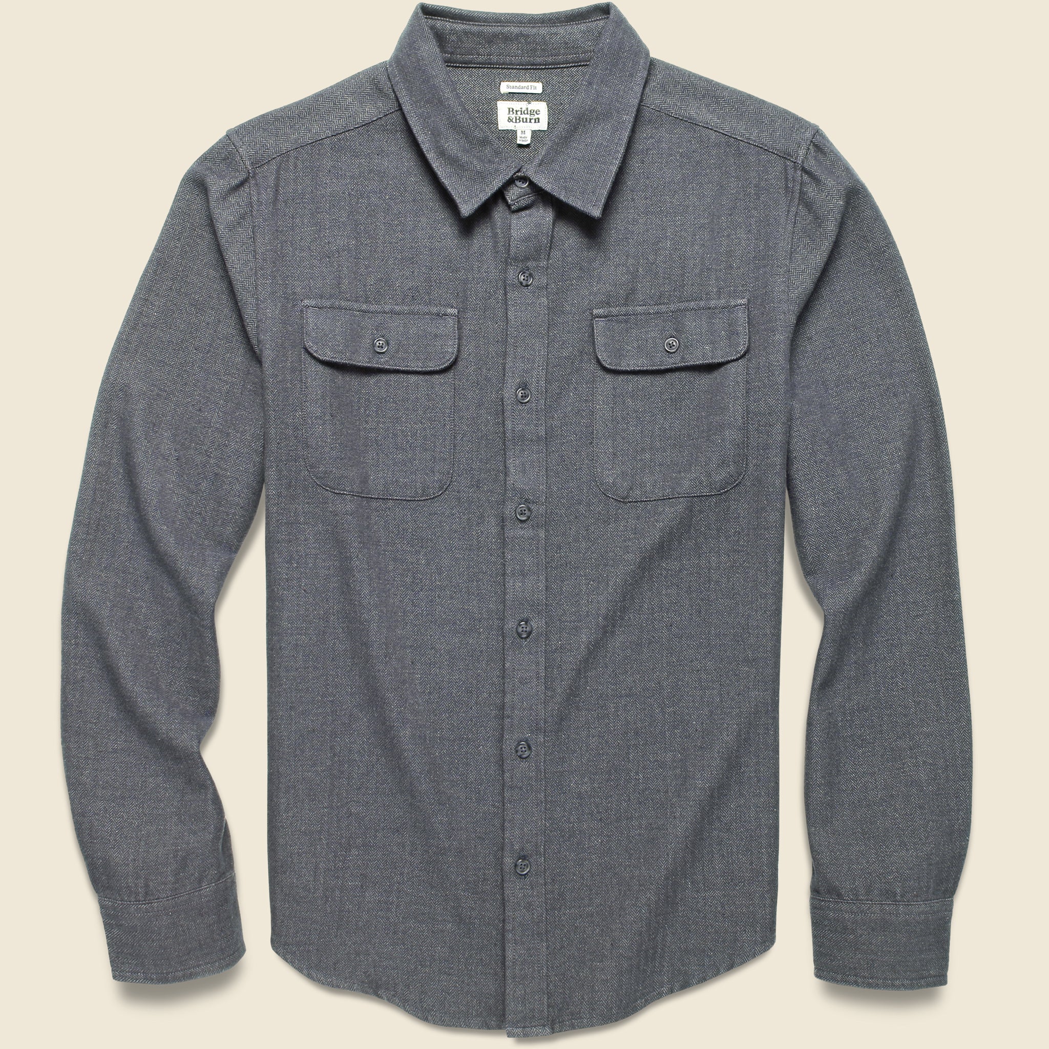 Bridge & Burn, Bedford Shirt - Charcoal Herringbone