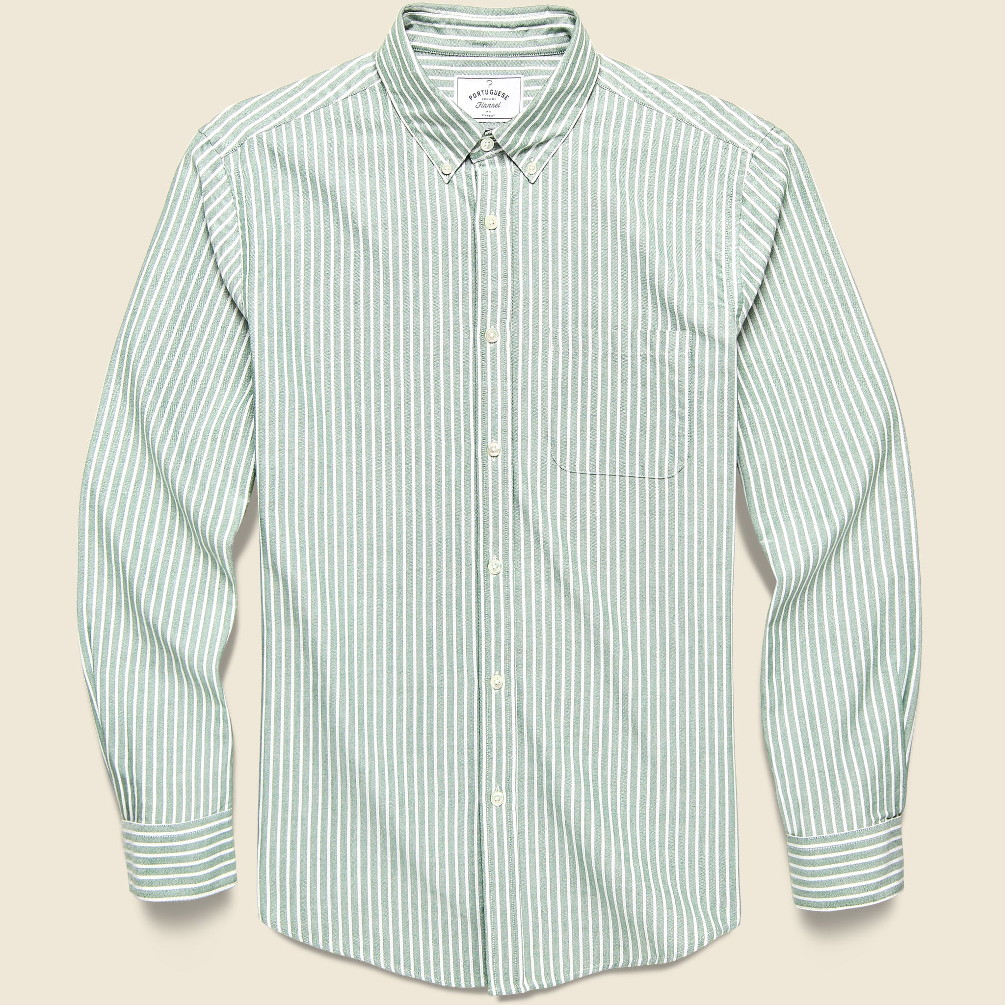 Portuguese Flannel, Belavista Shirt - Green Stripe