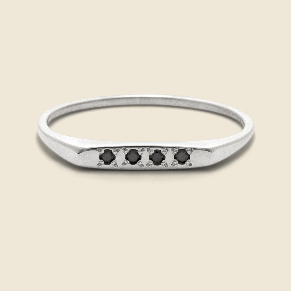 Claus, Black Diamond Bar Signet Ring - Silver