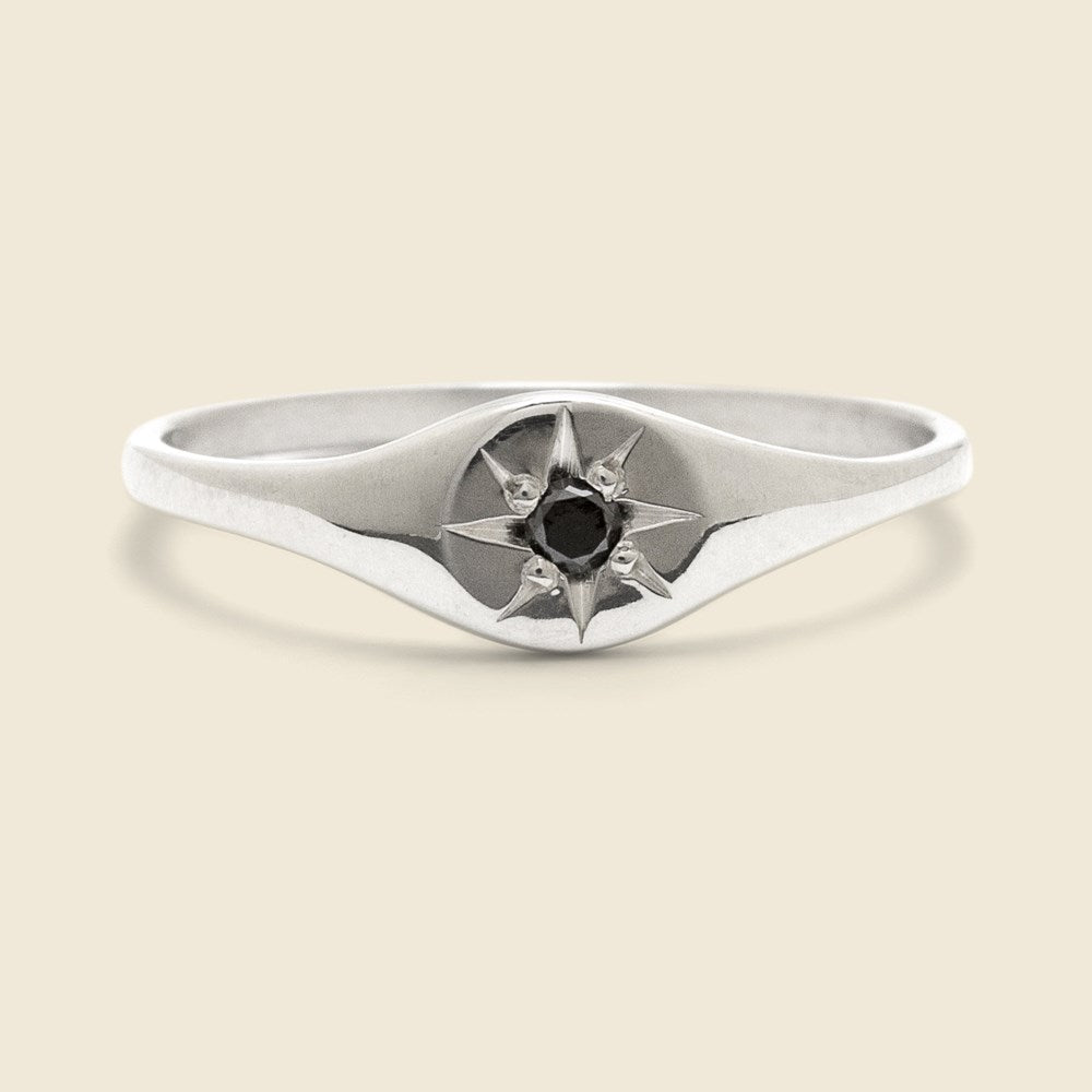 Claus, Black Diamond Circle Signet Ring - Silver