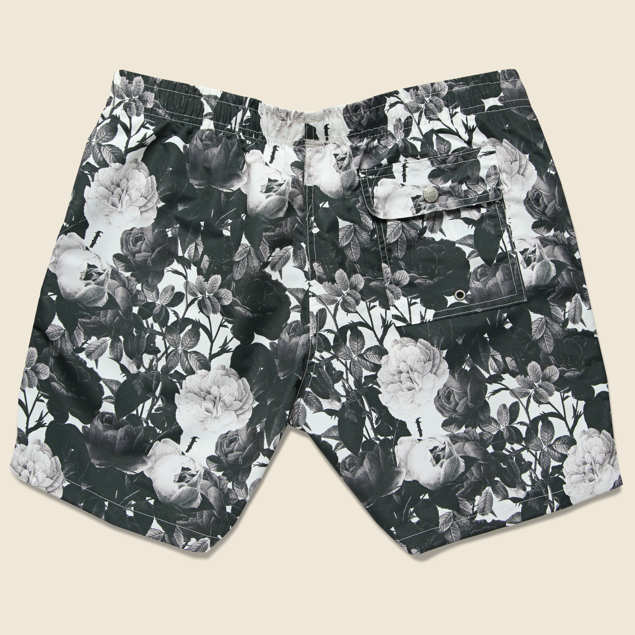 Bather Trunk Co., Black Roses Swim Trunk -  Black/White