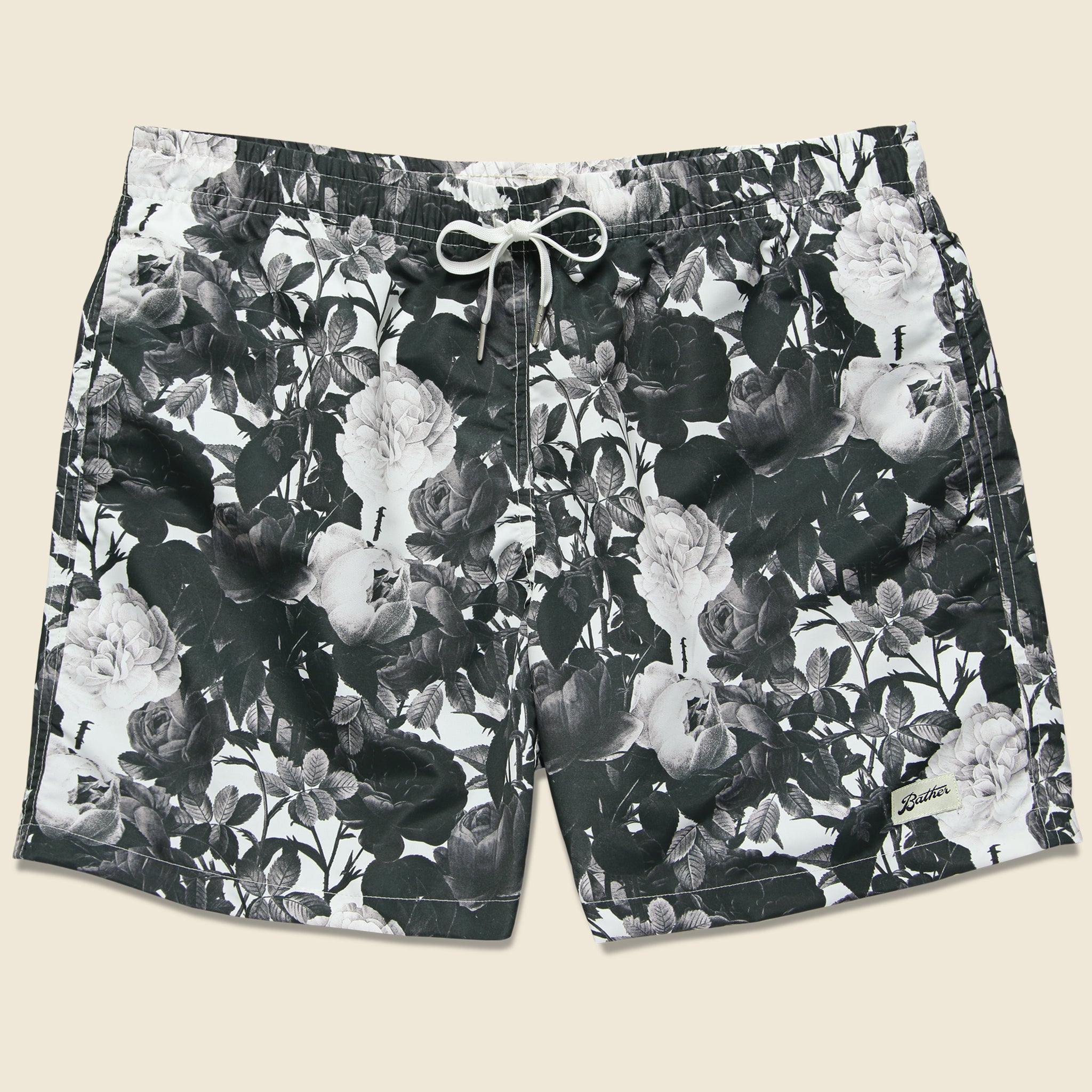 Bather Trunk Co., Black Roses Swim Trunk -  Black/White