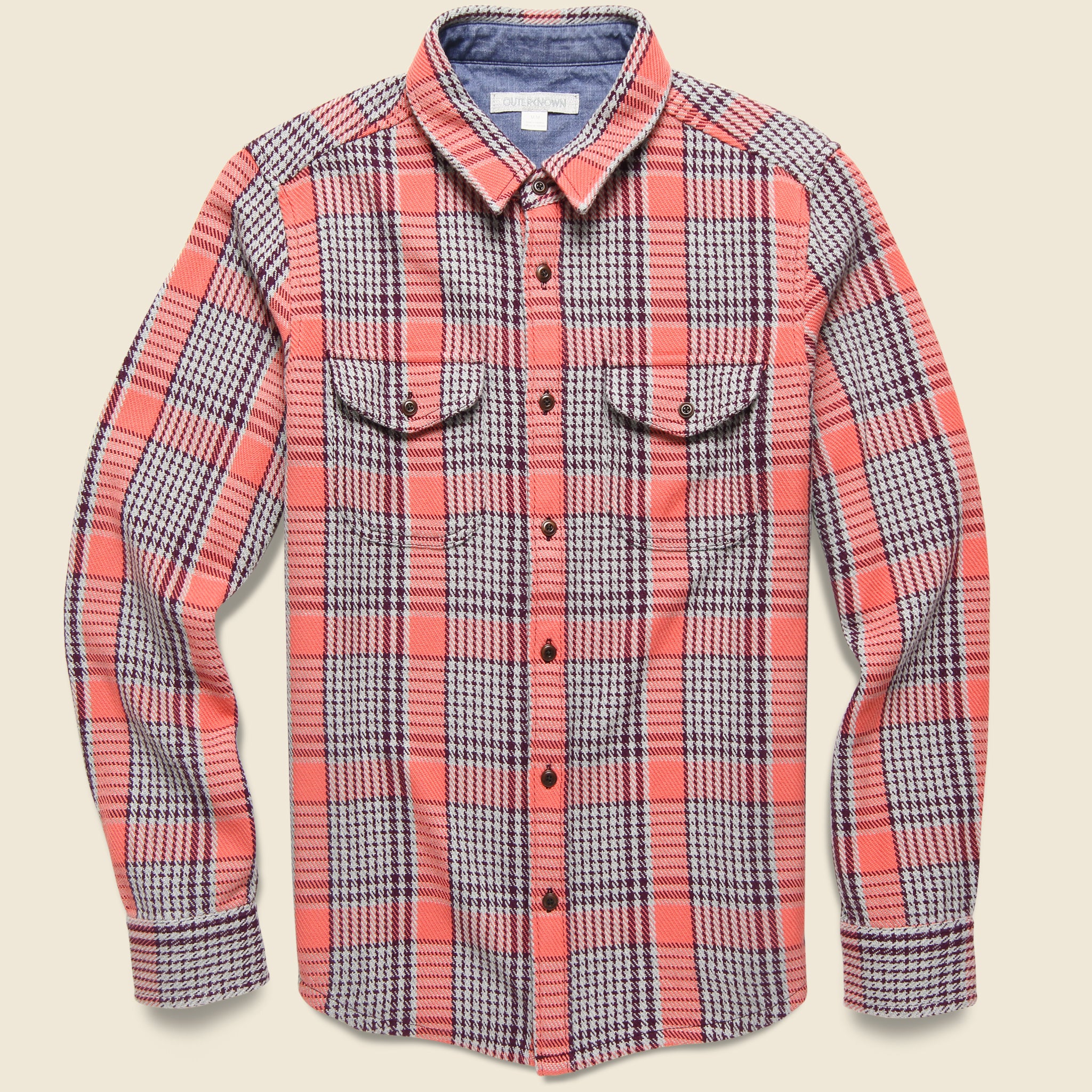 Outerknown, Blanket Shirt - Bright Coral Graph Plaid