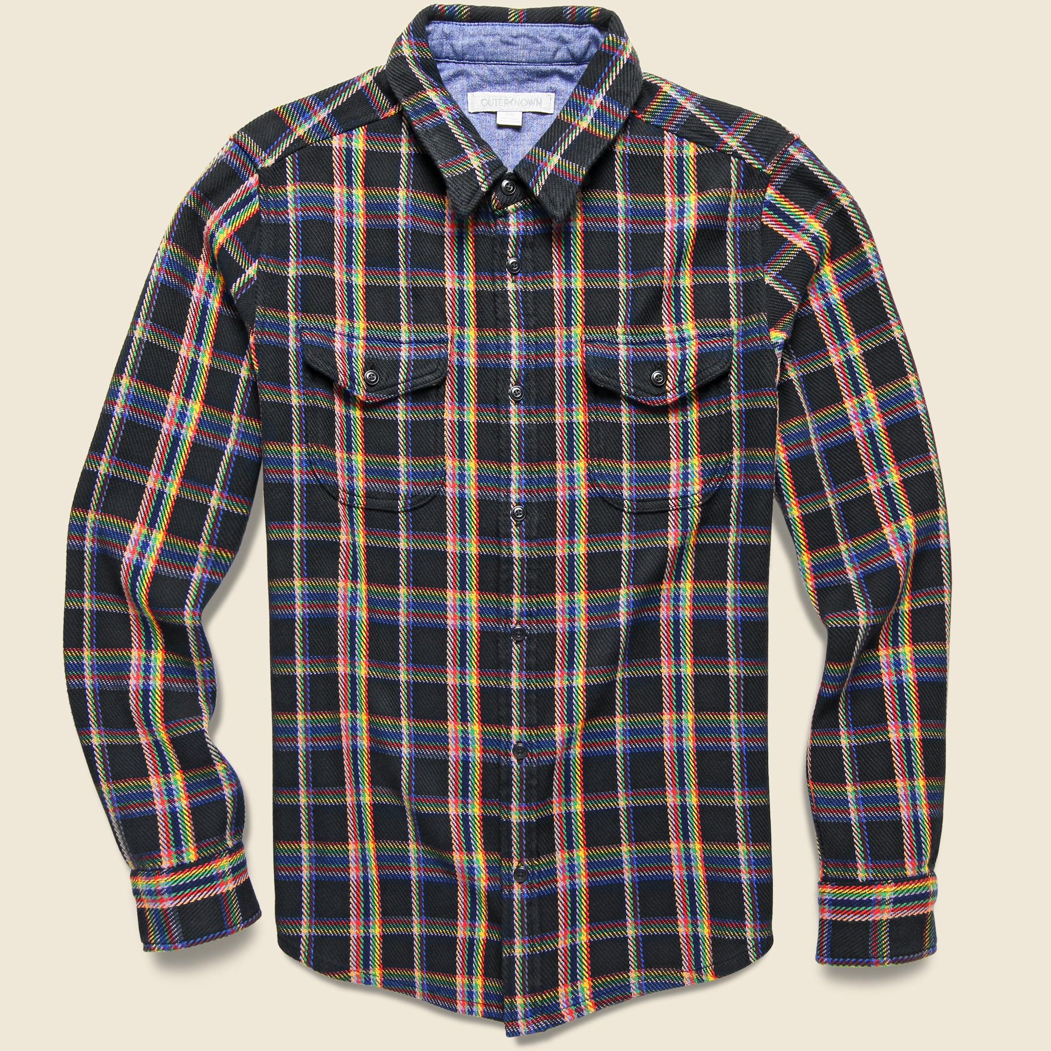 Outerknown, Blanket Shirt - True Black Rainbow Plaid