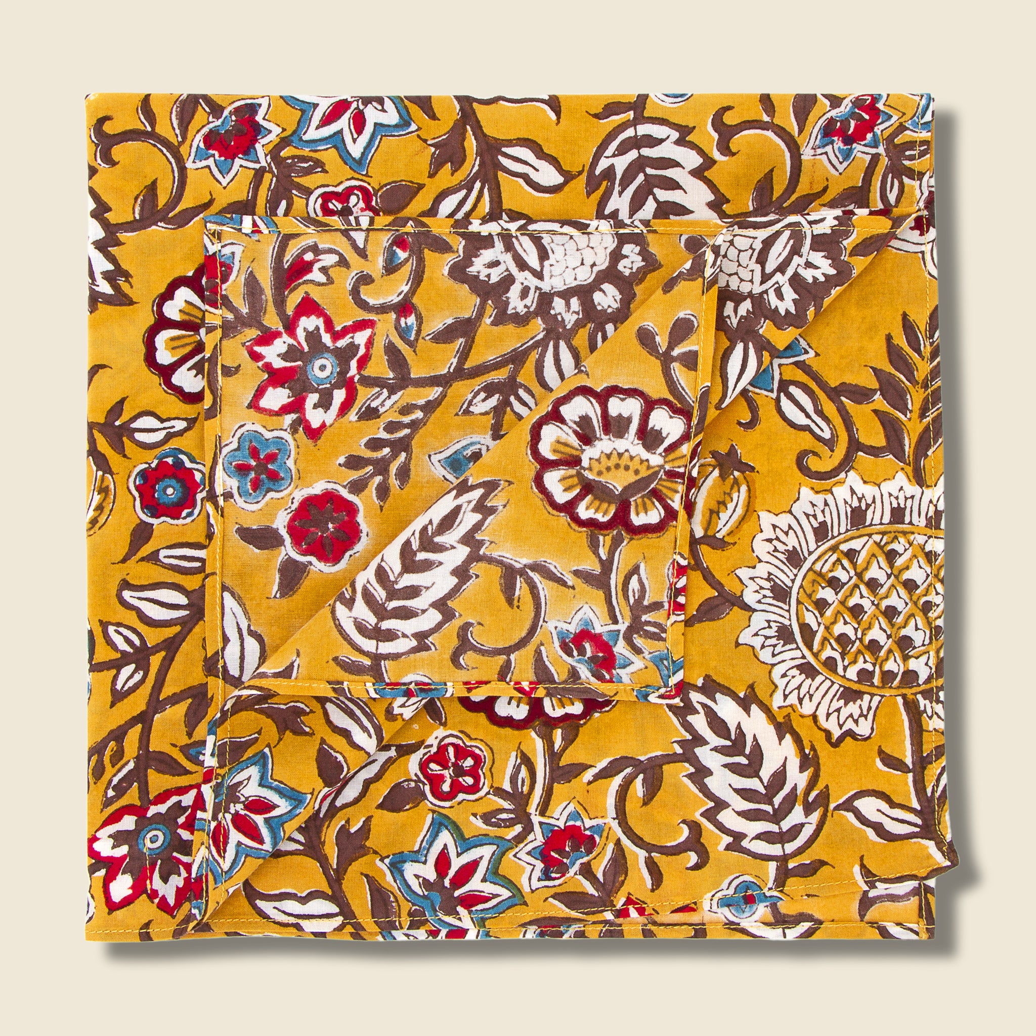 Kardo, Block Print Floral Bandana  - Yellow