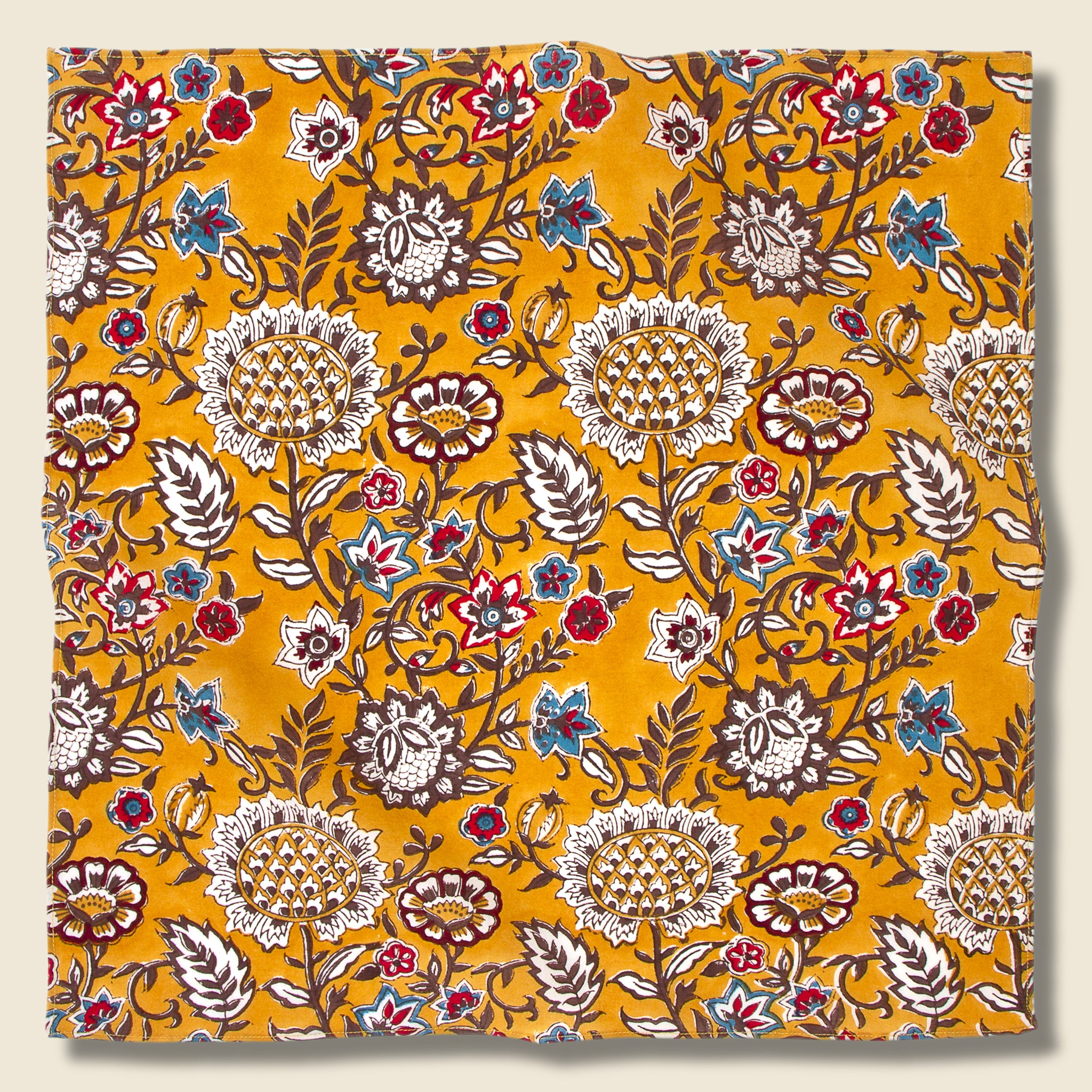 Kardo, Block Print Floral Bandana  - Yellow