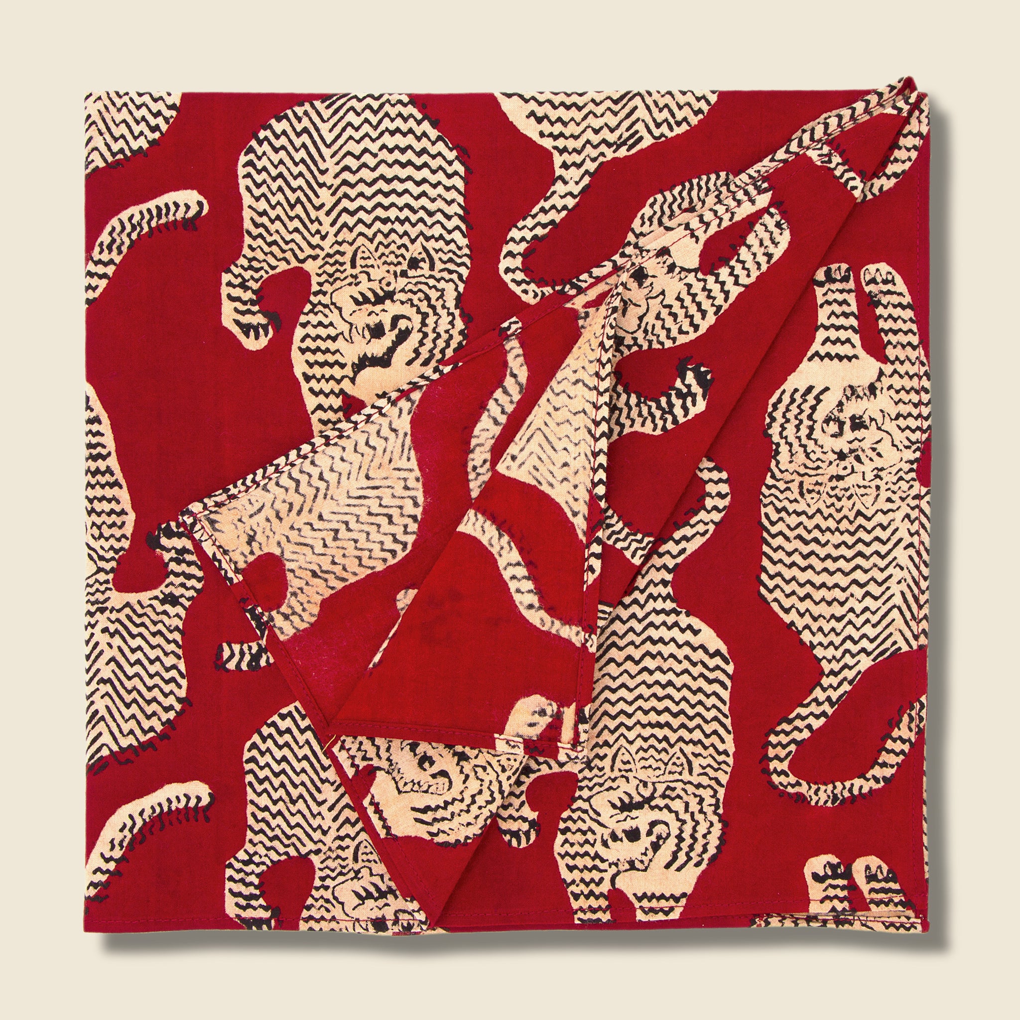 Kardo, Block Print Tiger Bandana  - Red