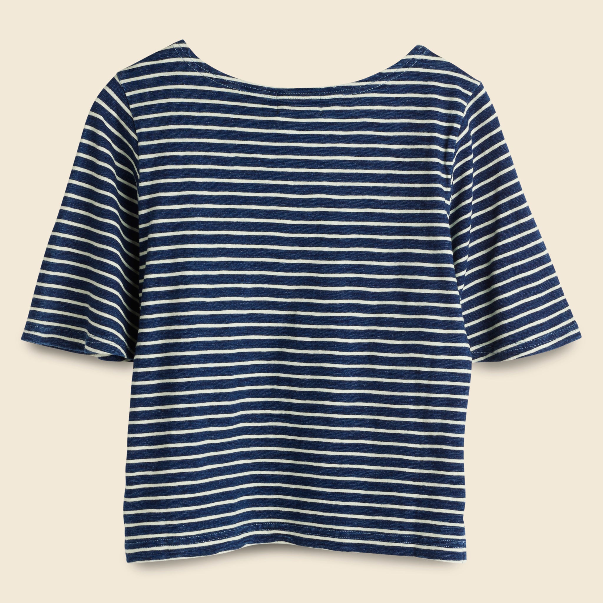 RRL, Boat Neck Tee - Indigo/Greige Stripe