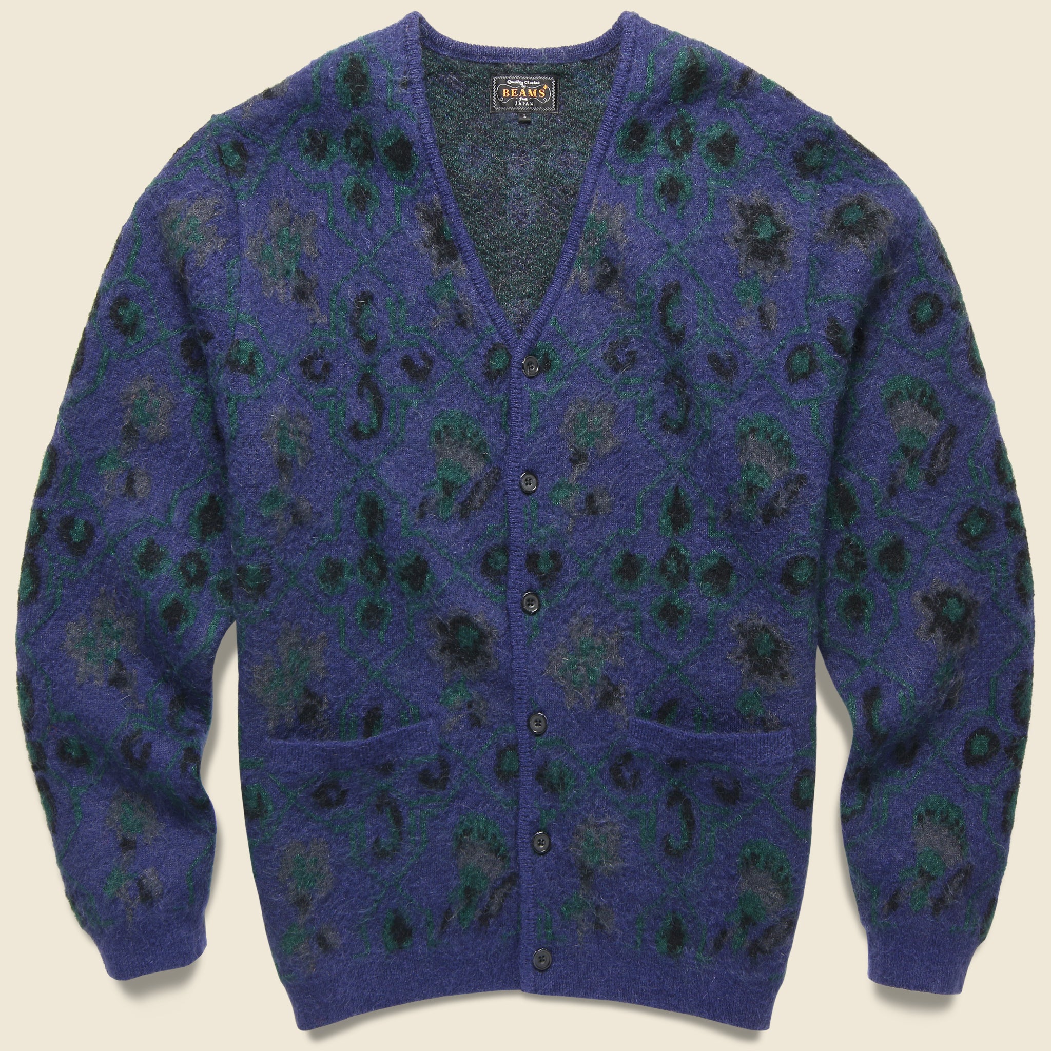 BEAMS+, Botanical Pattern Cardigan - Navy