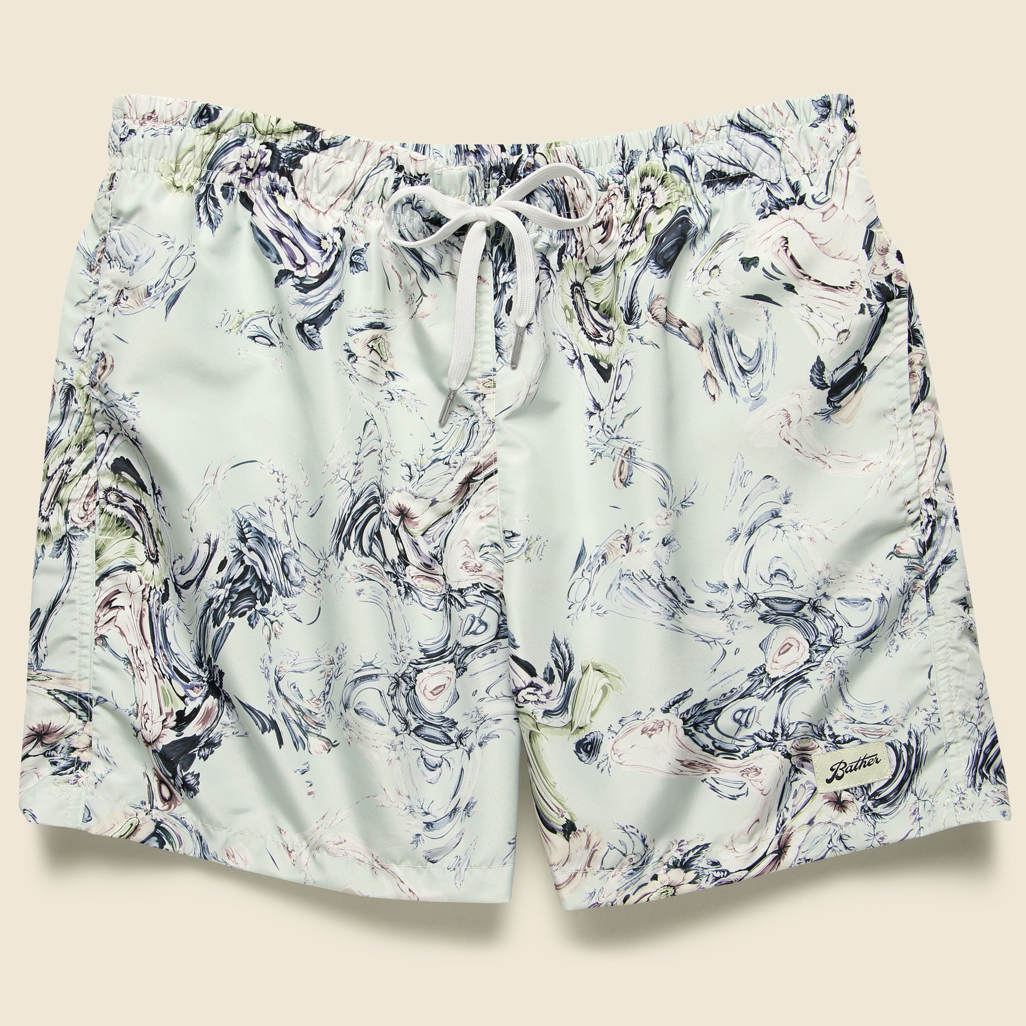 Bather, Bouquet Marble Swim Trunk - Pistachio