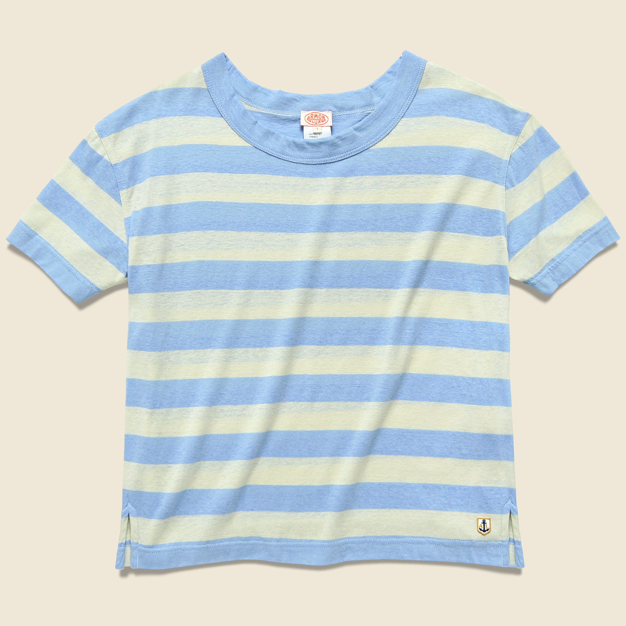 Armor Lux, Boxy Cotton/Linen Tee - Natural/Light Blue