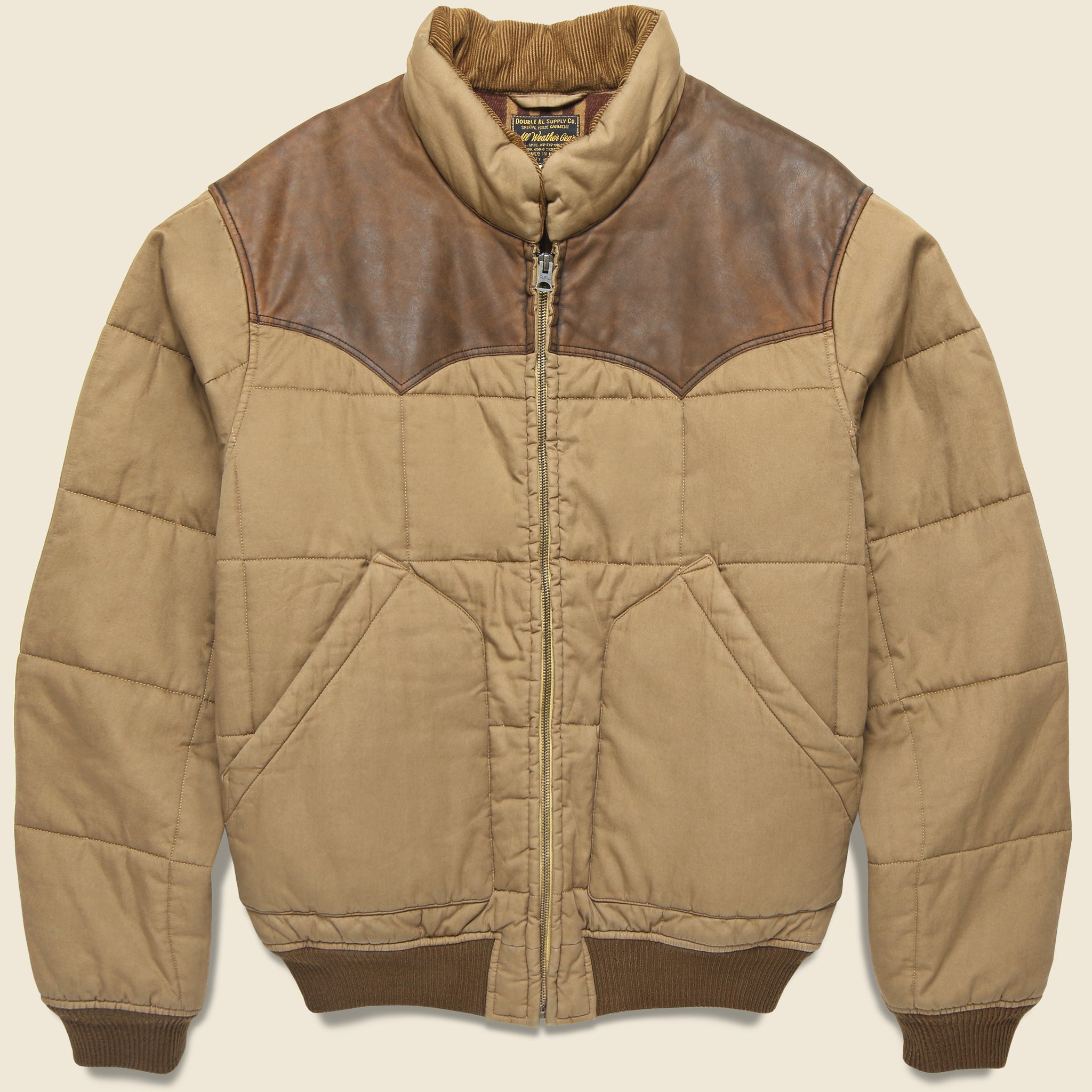 RRL, Breckenridge Quilted Oil Cloth Bomber Jacket - Tan