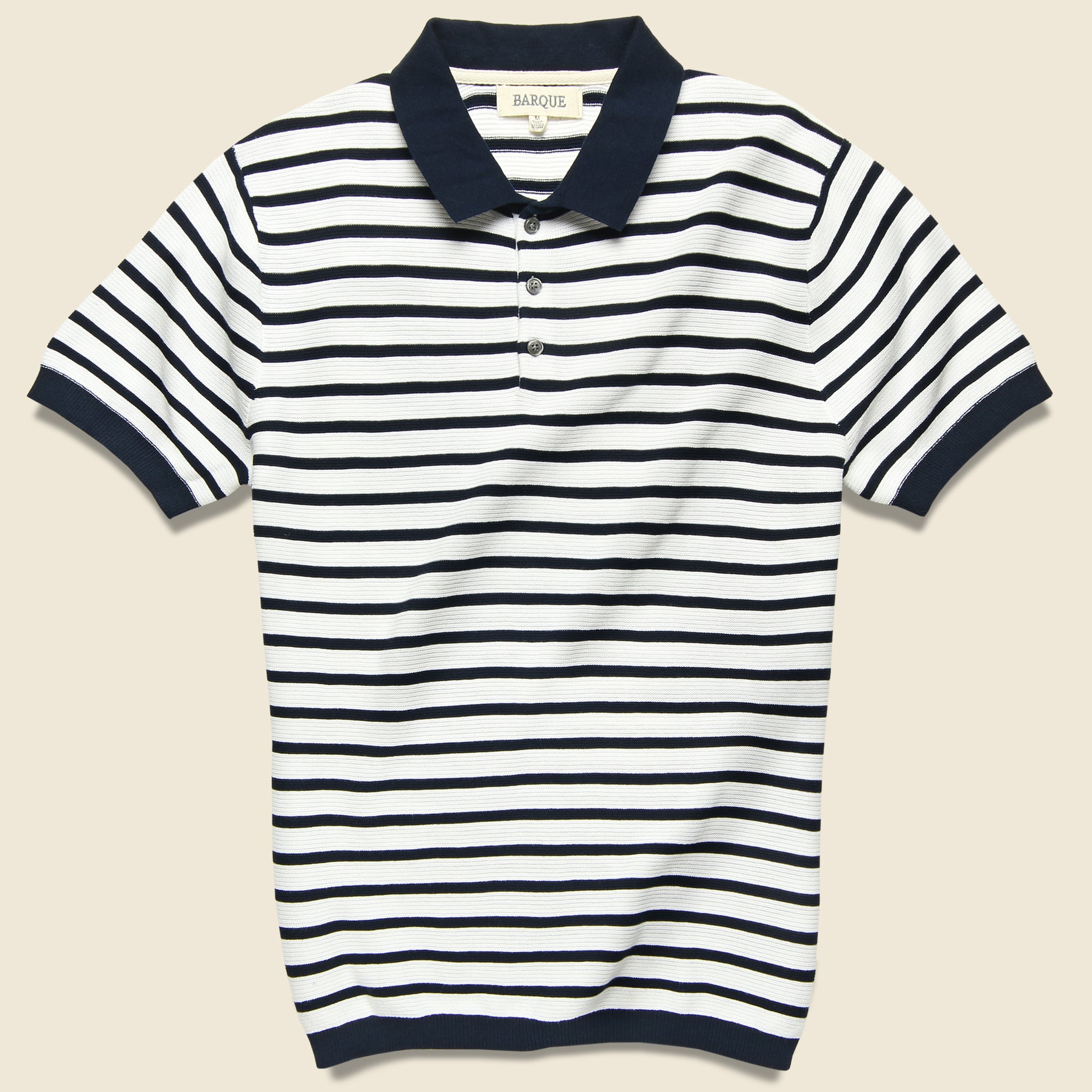 Barque, Breton Stripe Sweater Polo - Navy