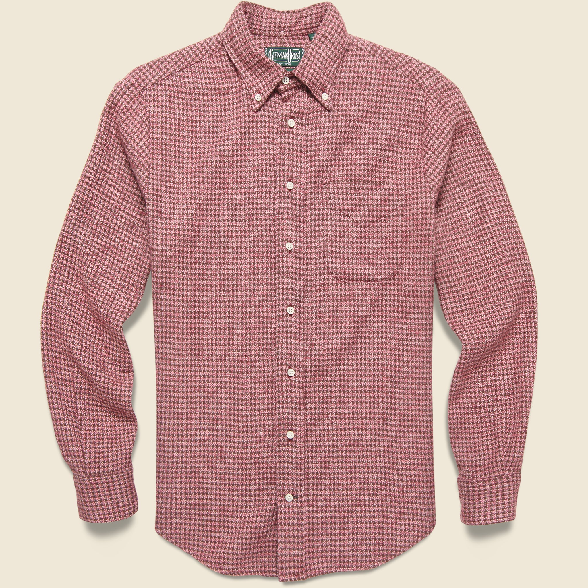 Gitman Vintage, Brushed Houndstooth Flannel Shirt - Burgundy