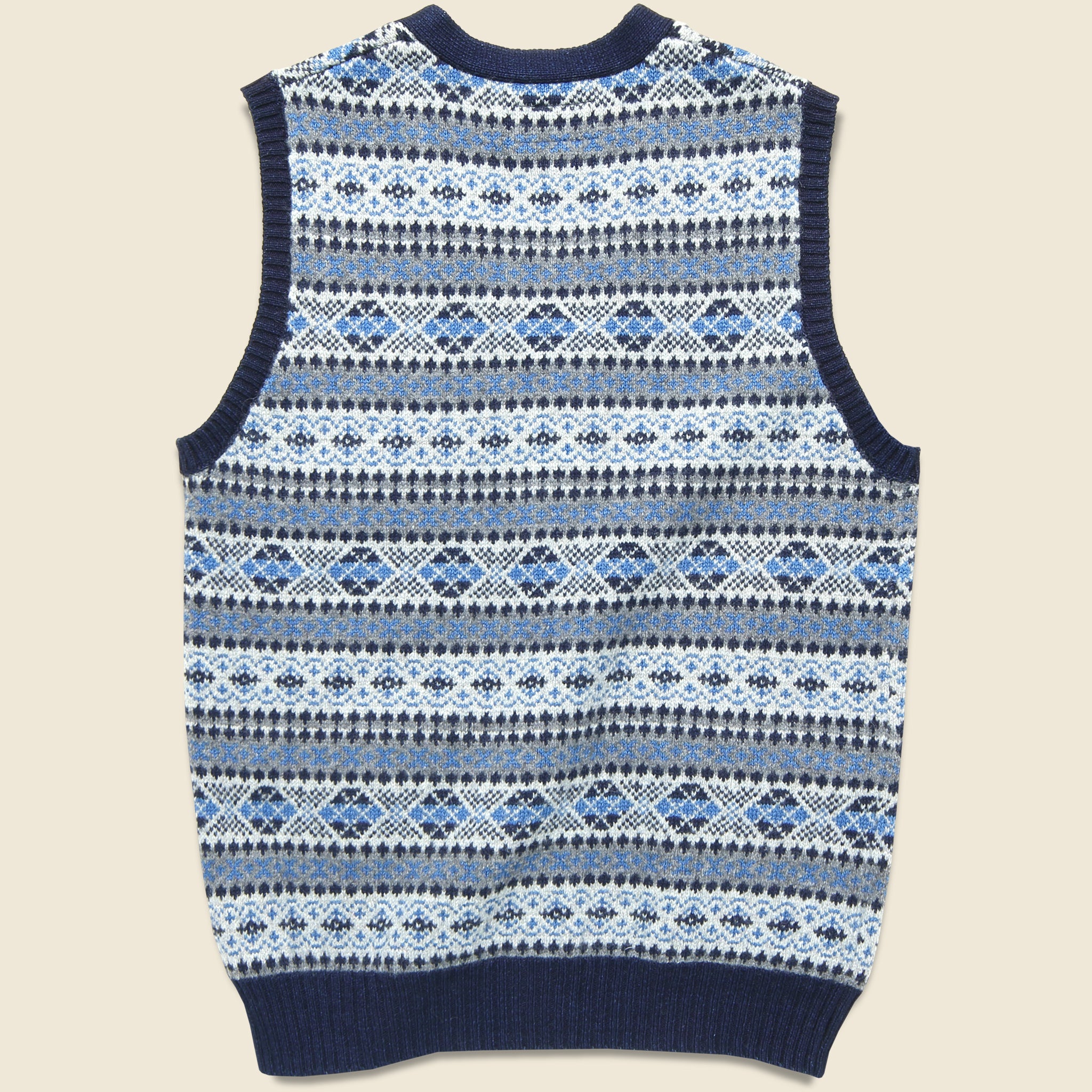 BEAMS+, Button Knit Vest - Indigo Fair Isle