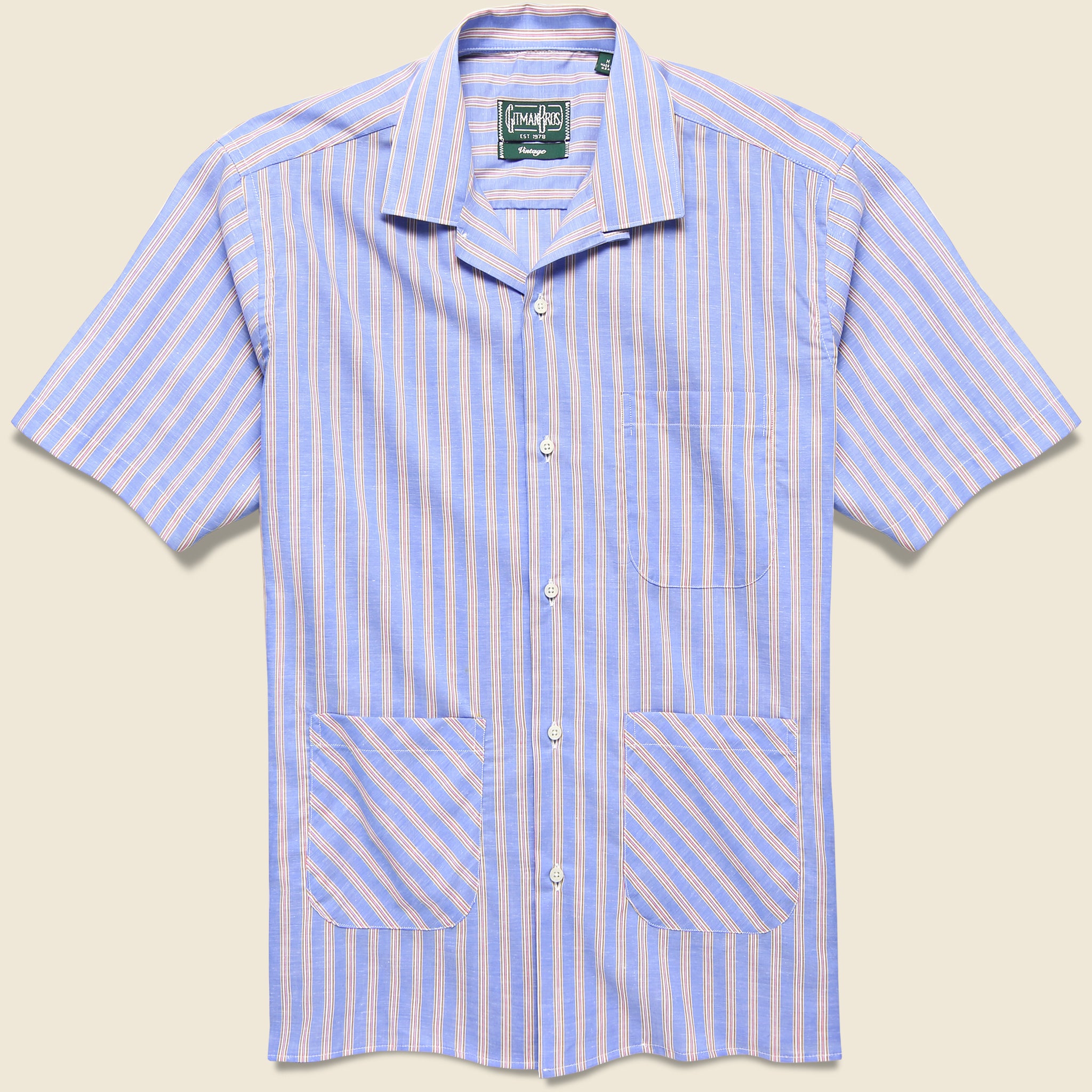 Gitman Vintage, Cabana Stripe Guayabera Shirt - Blue/Pink