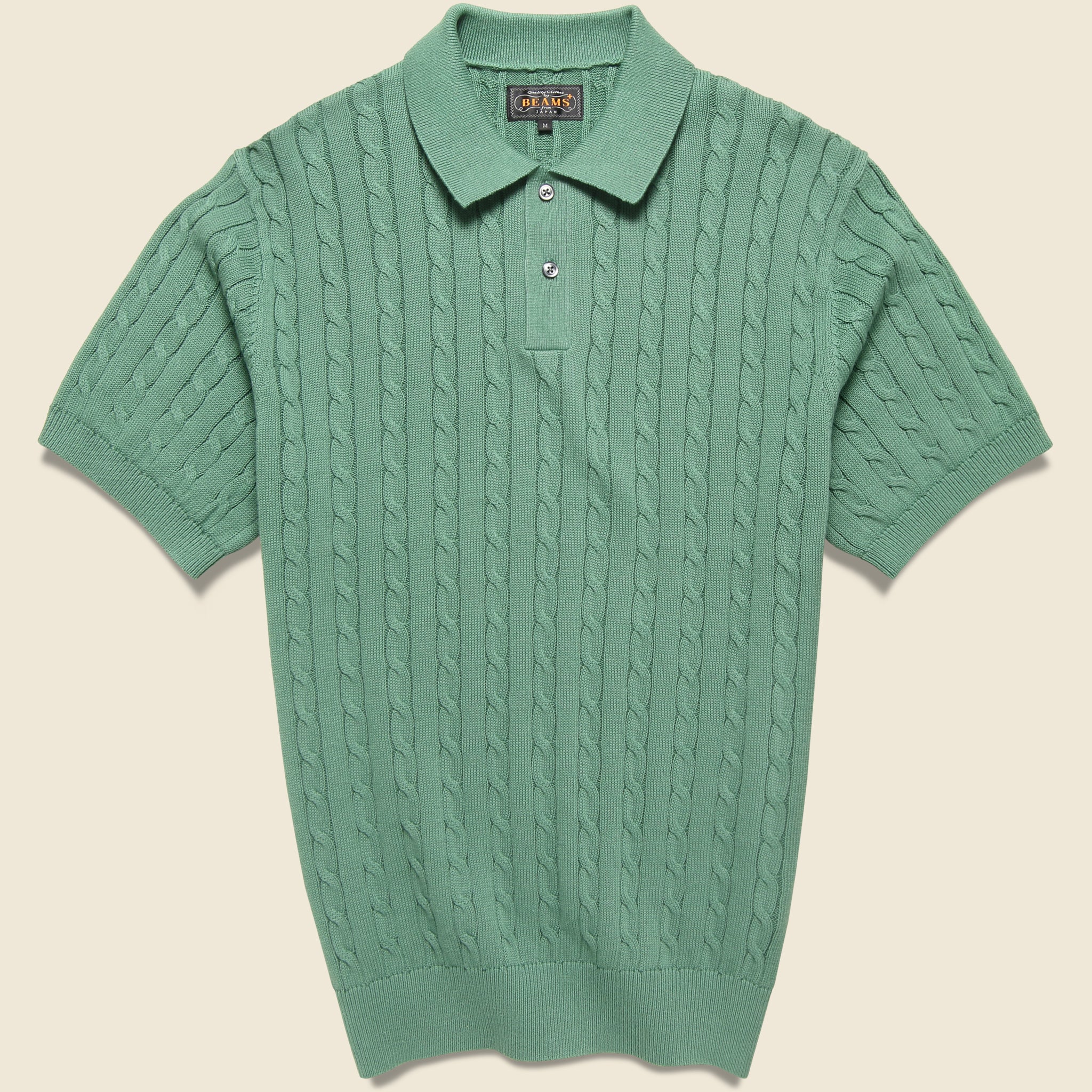 BEAMS+, Cable Knit Polo - Green